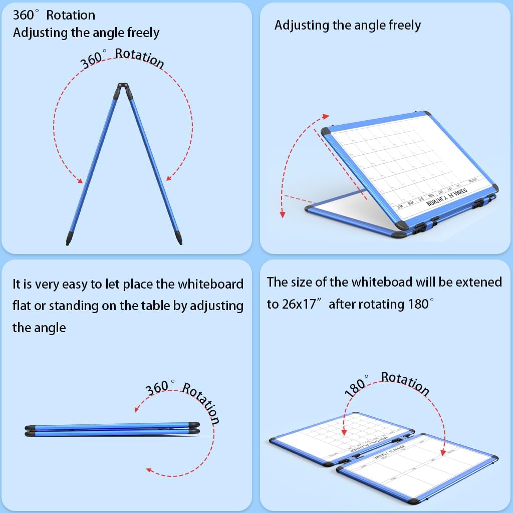 4 Sided Foldable Whiteboards Calendar, 17"x13" Desktop Whiteboard, Integrating with Monthly and Weekly Planner, Multi-Functional Whiteboard Suitable for Home, School and Office.