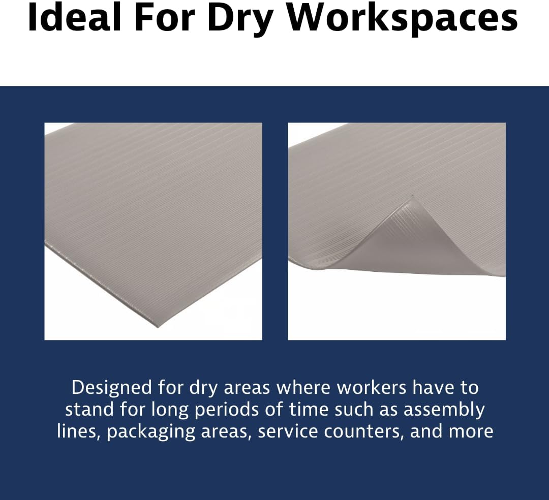 Notrax 410 Airug® 3' x 12' x 3/8" Anti Fatigue Mat, Enhanced Slip Resistance with Beveled Edges and Ribbed Surface, Ideal for Industrial and Commercial Workplaces, Gray, 410S3312GY