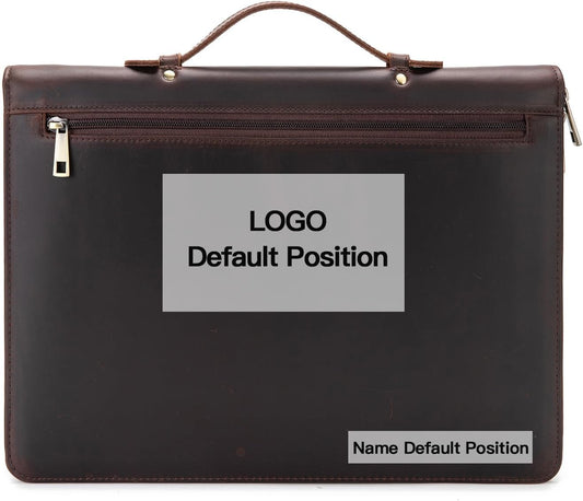 Personalized Genuine Leather Portfolio with Hidden Handle, Zippered Front Pocket, 8.5 x 11 Notebook Holder, Custom Engraved Business Legal Padfolio Travel Folio for Men Women, Dark Brown