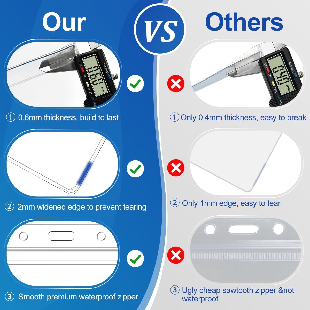 200 Pcs Clear Plastic Horizontal Name Badge ID Card Holders