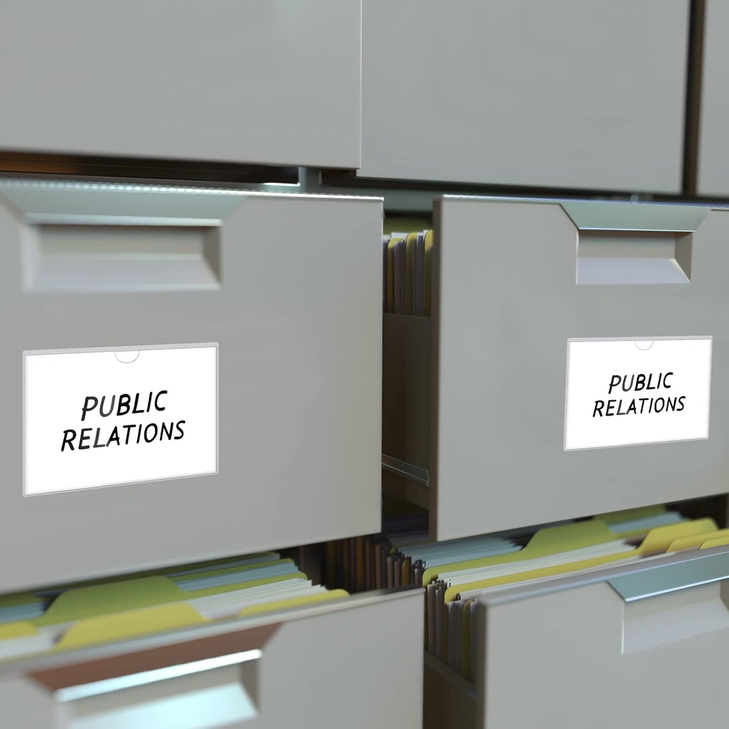 Outus 100 Pcs Clear Self Adhesive Pockets - Bin Labels for Storage Bins, Pocket Label Sleeves, Plastic Index Card Holder with Top Open for Organizing Bins Box Drawer(5 x 7 Inch)