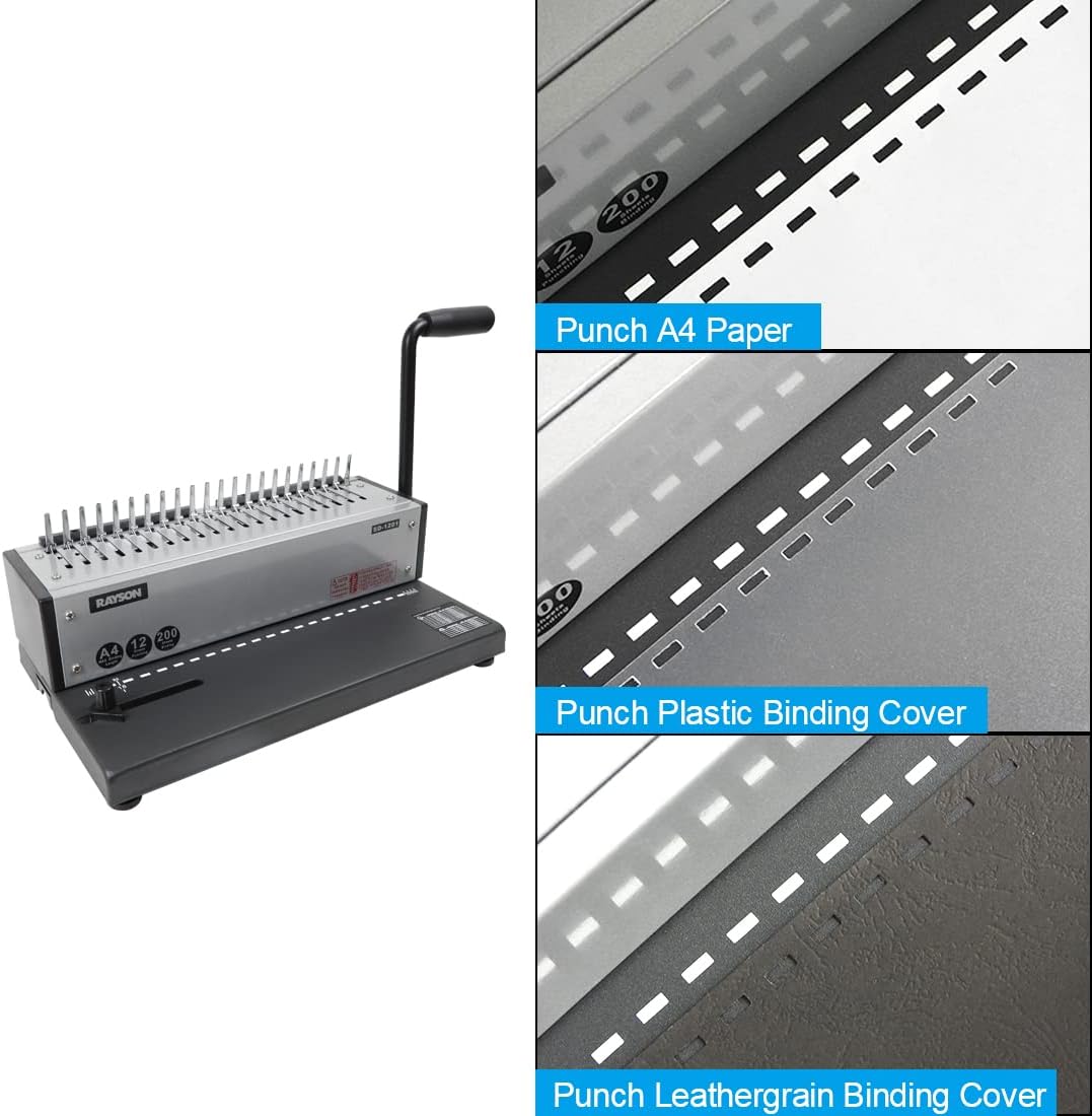 Rayson SD-1201 Binding Machine Punching and Binding with Combs Set - 21 Hole/ 200 Sheets Paper Comb Binder