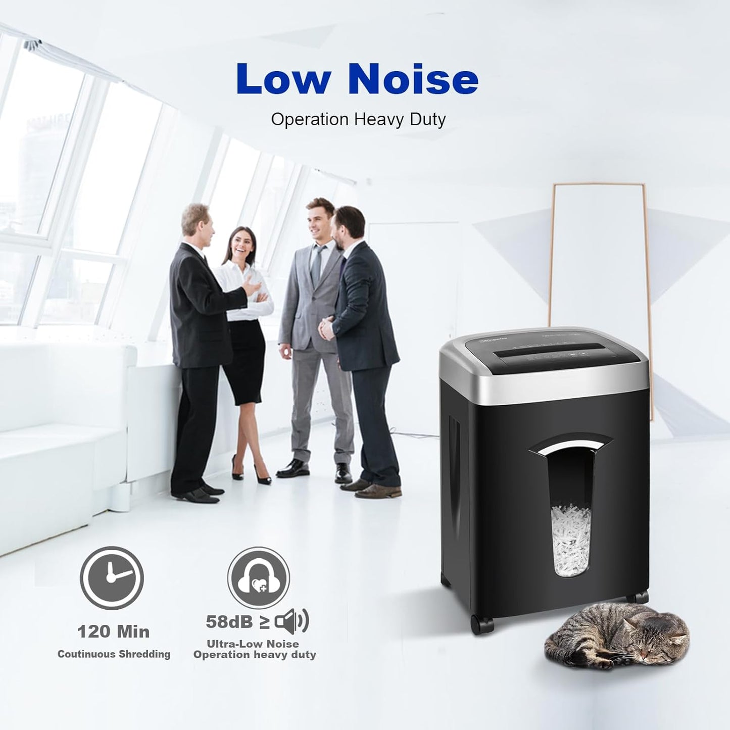 120-Minute Paper Shredder - 15-Sheet Capacity, 30L（7.9 Gallon） Bin, 58dB Quiet Operation, P4 Cross-Cut Heavy-Duty Shredder for Home & Office Use