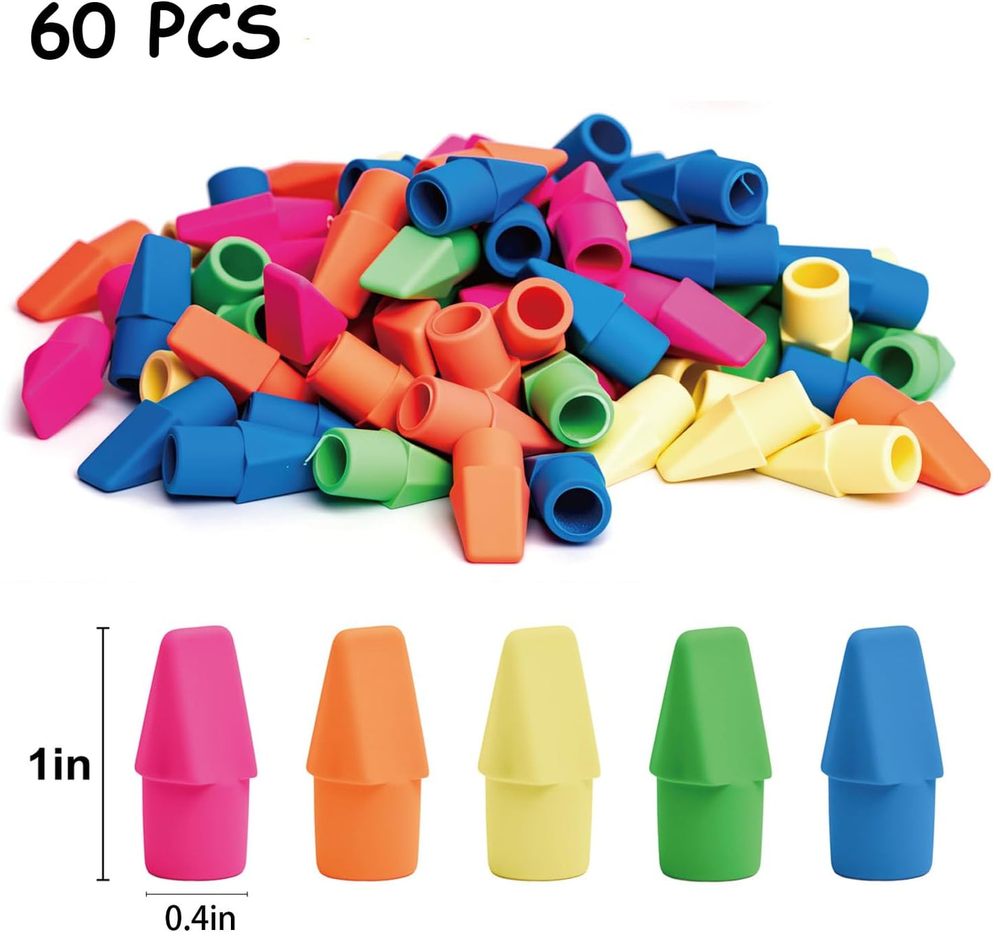 Cap Erasers for Pencils Pulk - Pencil Top Erasers Cap Erasers Toppers for Latex Free Assorted Colors School Supplies for Teachers Sudents Classroom Home and Office (60)