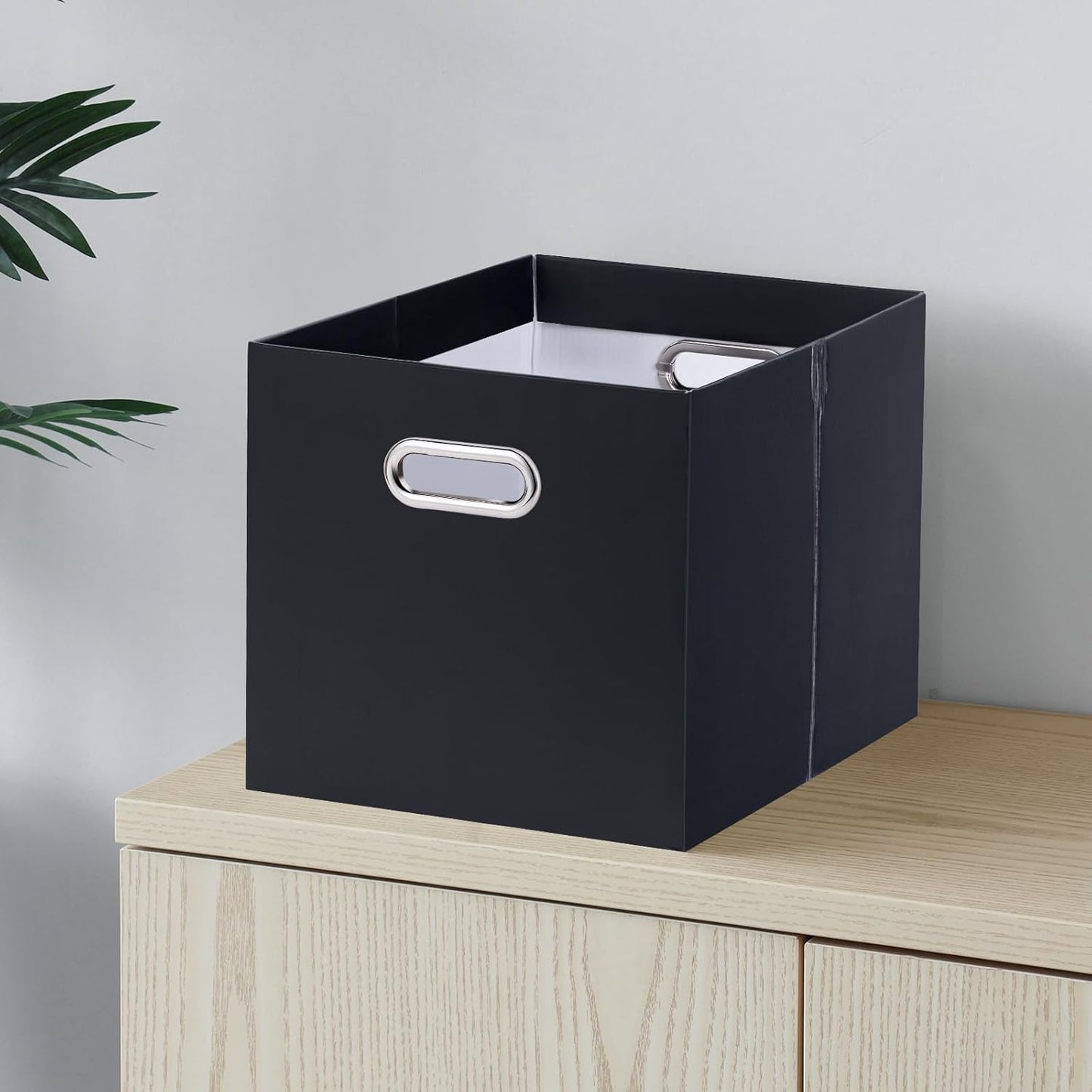 Oterri File Organizer, 1 Pack Large Storage Box, Cardboard File Folder Organizer, Collapsible File Box for Hanging File Folders Letter Size, Portable Filing Organizer with Handle (Black)