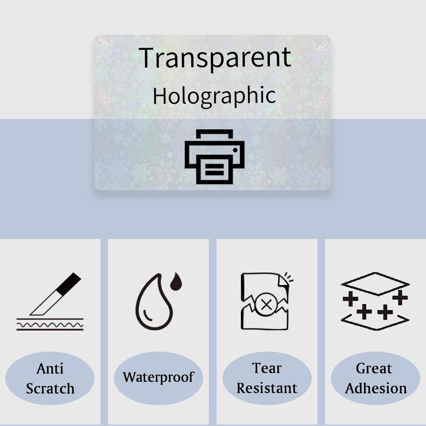 STARLIBOO Transparent Stickers Labels -1" x 2-5/8" Clear Address Labels Mailing Stickers for Laser/Inkjet Printer 8.5"×11"- 20 Sheet (Clear Holographic Snow)