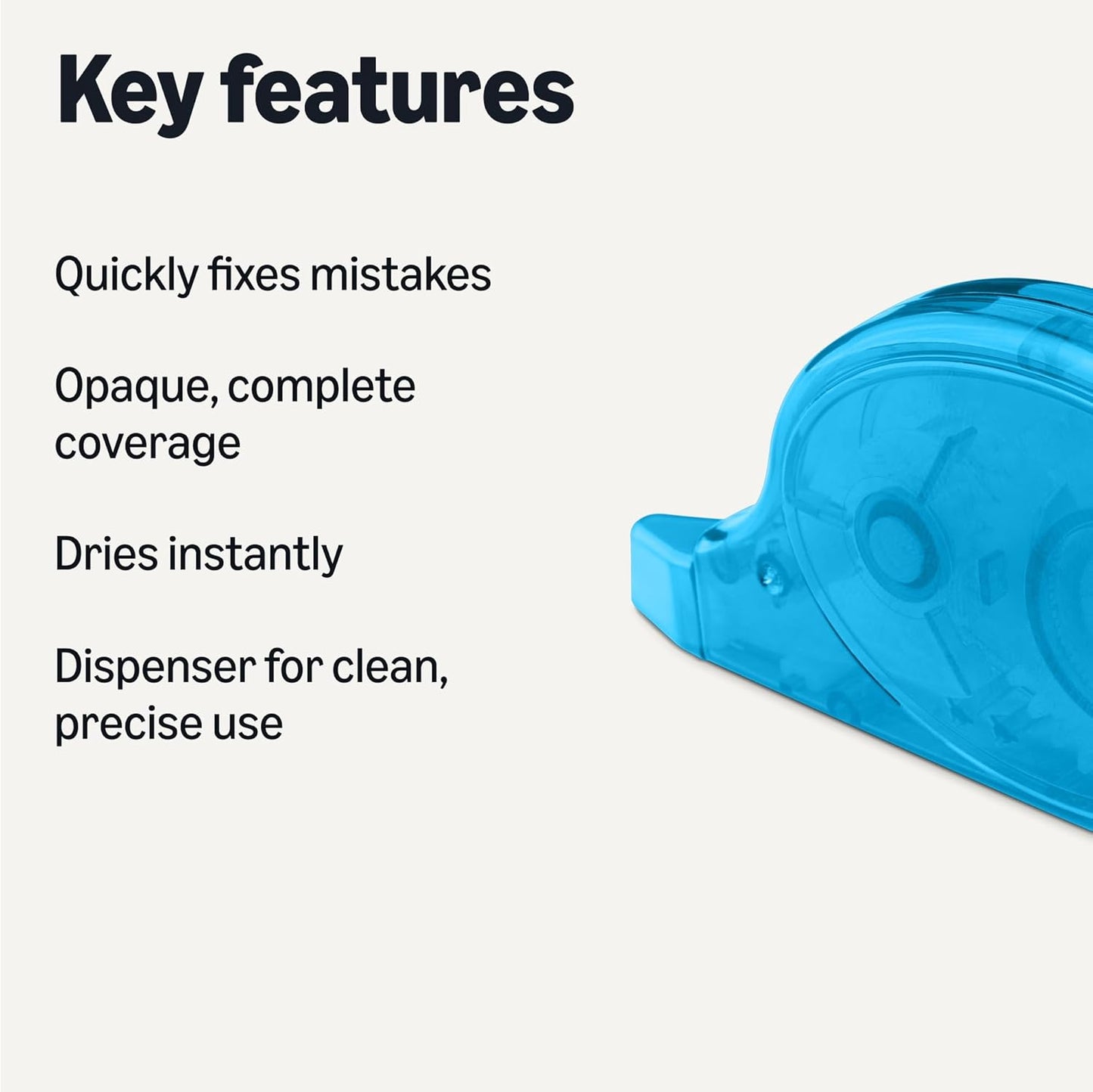 Amazon Basics White-Out Correction Tape with Dispenser, 39.3ft, 10-Pack, Fast, Clean and Easy to Use Tear-Resistant Tape Office or School Supplies, Green, Orange, Purple, Red, Blue