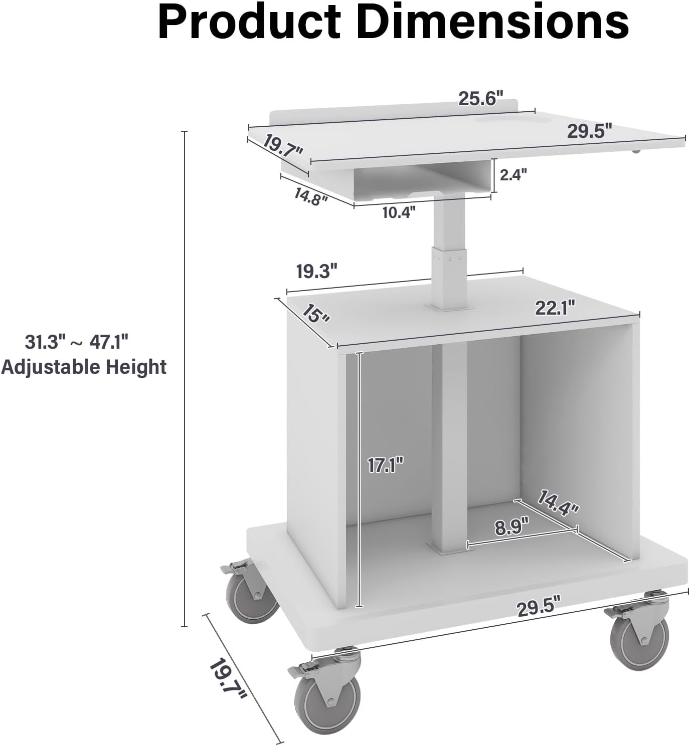 Natwind Mobile Workstation, Rolling Laptop Cart with Large Surface & Pneumatic Height Adjustable Design, for Medical Hospital Clinics, Office Presentation, Teachers Podium, with Drawer & Open Cabinet