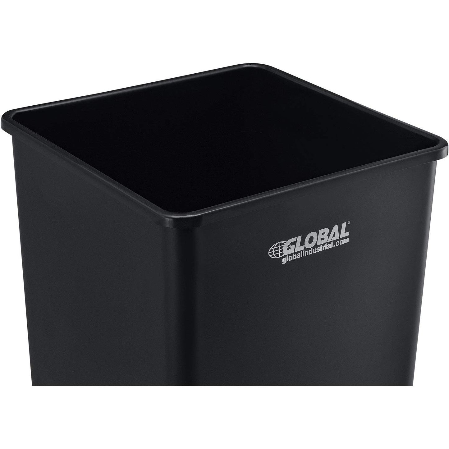 Global Industrial Square Plastic Garbage Can, Open Top, 55 Gallon Capacity, Indoor/Outdoor Rated, 19-1/2"W x 19-1/2"D x 34"H, Utility Trash Can, No Lid, Black