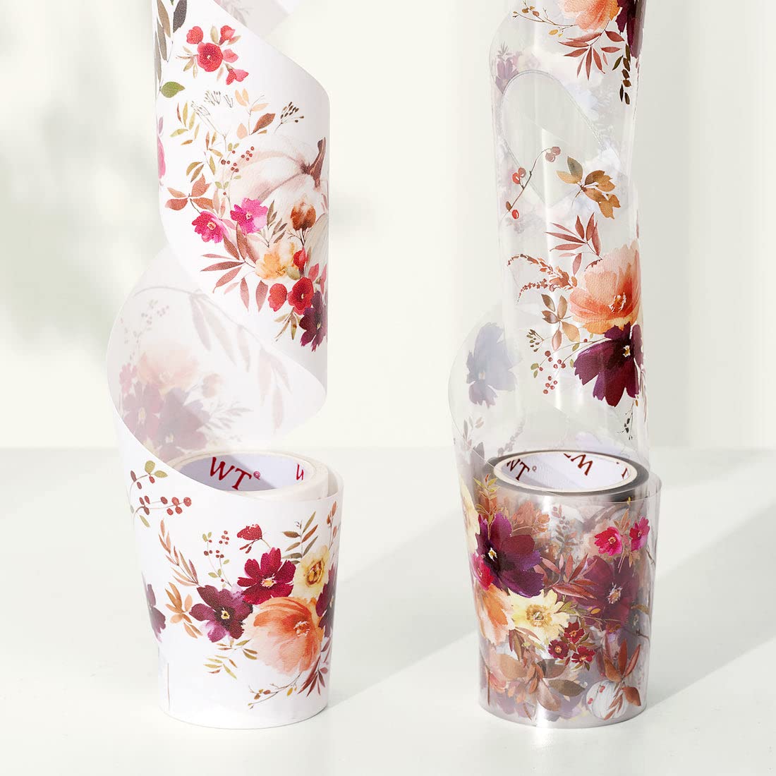 WT Autumn Rose Wide PET Tape, Single Roll, Original Designs, Floral Decorative Tape, Transparent Craft Tape for Bujo Planner & DIY Supplies, Watercolor Flowers