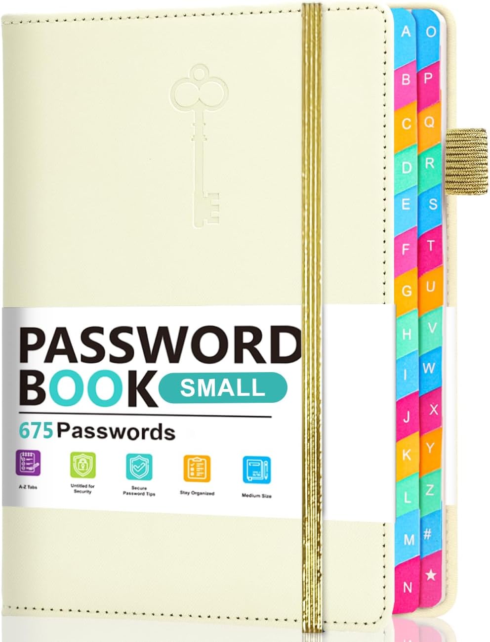 Password Keeper Book with Colorful Alphabetical Tabs, Hardcover Password Log-book for Internet Password and Website Address, 4.1'' x 6.2'' Password Notebook for Home Office (White, Small (4.1 x 6.2 Inch))