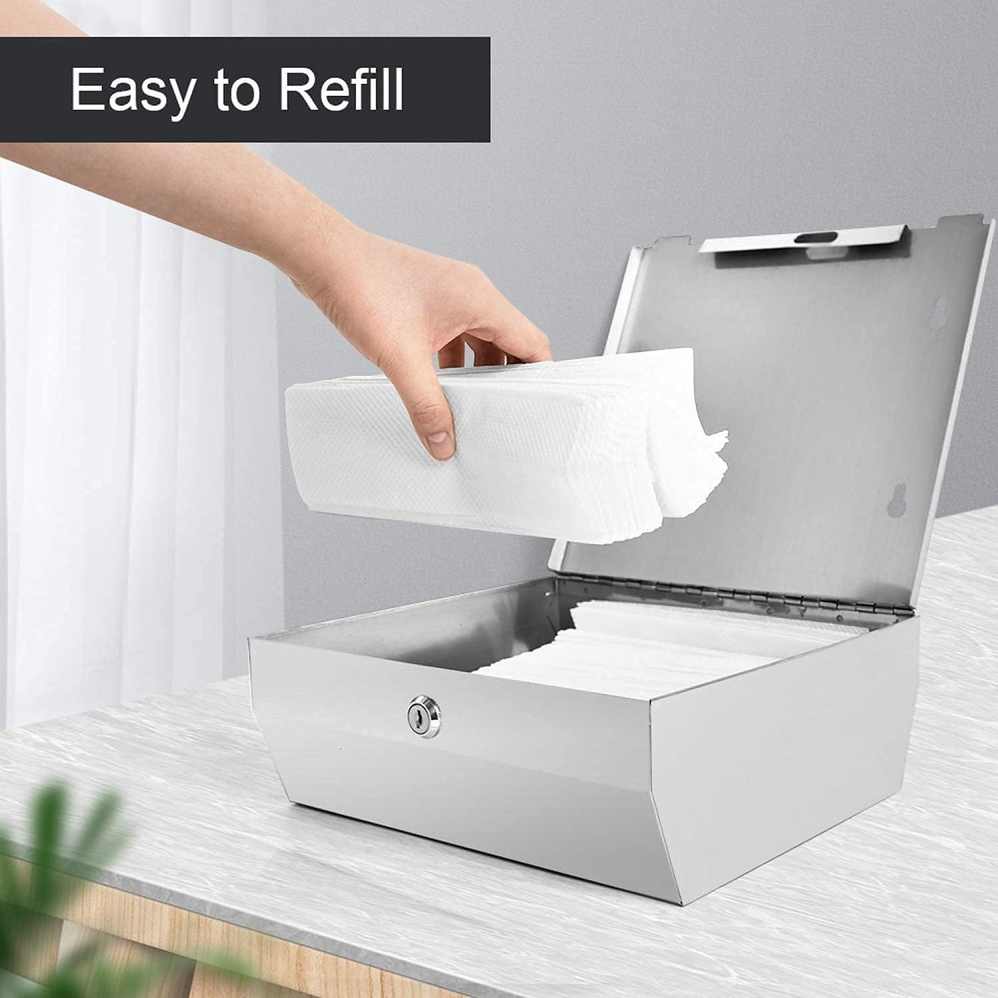 Wall-Mounted Comercial Paper Towel Dispenser, Brushed Stainless Steel Bathroom Hand Towel Dispenser with Lock Design, Large Capacity 250 C-Fold 300 Multi-Fold Capacity
