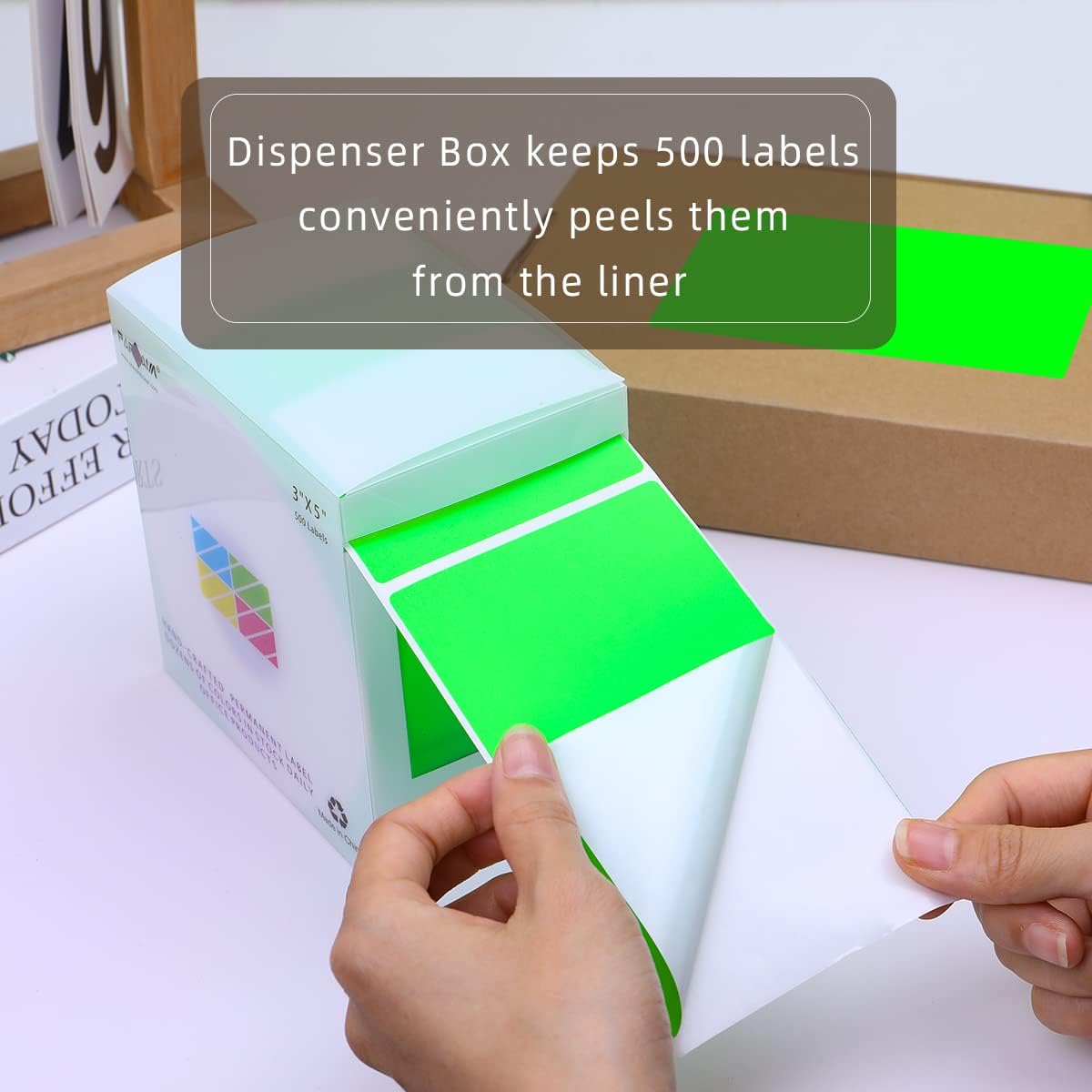 PARLAIM 3 X 5 Inch Rectangle Adhesive Color Coding Stickers,Square Inventory Label Stickers -500Per Dispenser Box (Fluorescent Green)