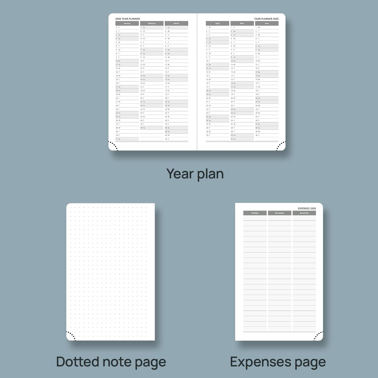 POPRUN Weekly Planner 2026 Calendar (Pocket 4'' x 6.25'') 12 Months Notebook with Horizontal Layout, Leather Hardcover, Inner Pocket, 100GSM Thick Paper, Pen Holder - Aquamarine