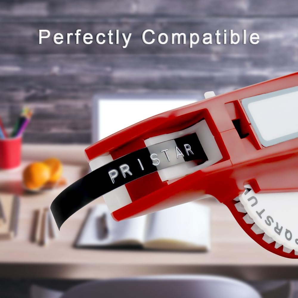 Pristar 3D Embossing Tape 9mm Self-Adhesive Compatible for Dymo Embossing Label Maker Omega DYM12966 Organizer Xpress Pro, White on Black/Silver/Clear/Gold/Champagne Gold, 3/8 in x 9.8 ft, 10-Pack