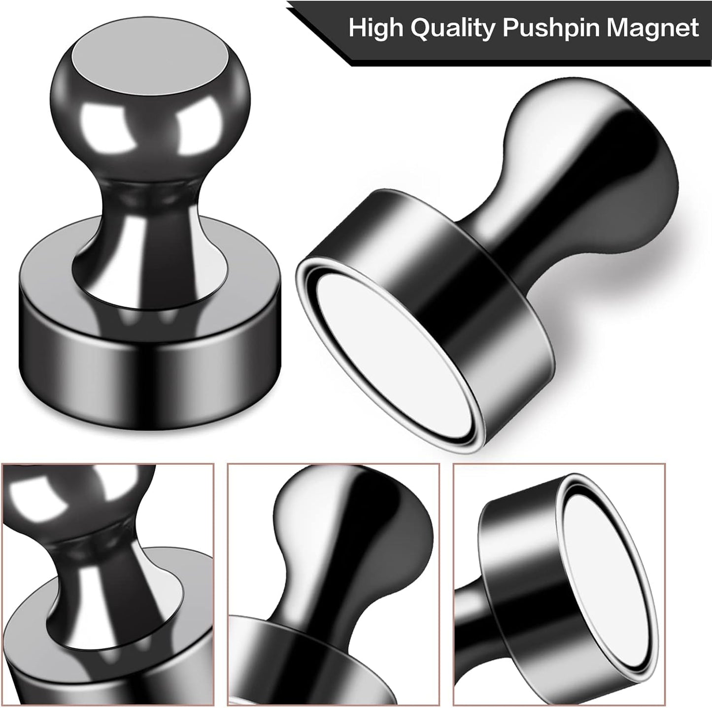 LOVIMAG 40Pcs Black Refrigerator Magnets, Strong Metal Fridge Magnets, Solid Black Style, 0.47in x 0.63in, Set of 40