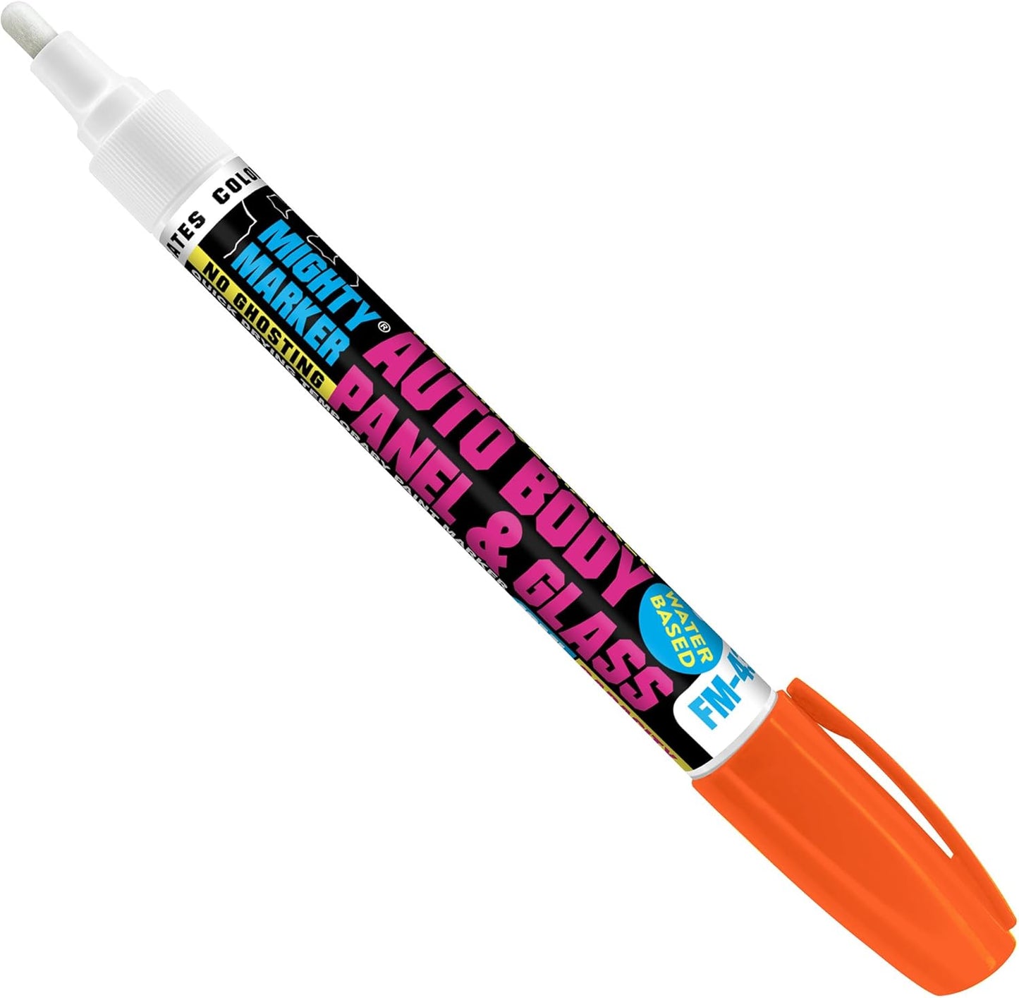 FM-43 Auto Body and Glass Paint Marker, No-Ghost, Highly Water-Resistant, 2.3mm Bullet Tip, Valve Action, 6 Bonus Reversible Tips, Made in USA - Orange 6 Pack