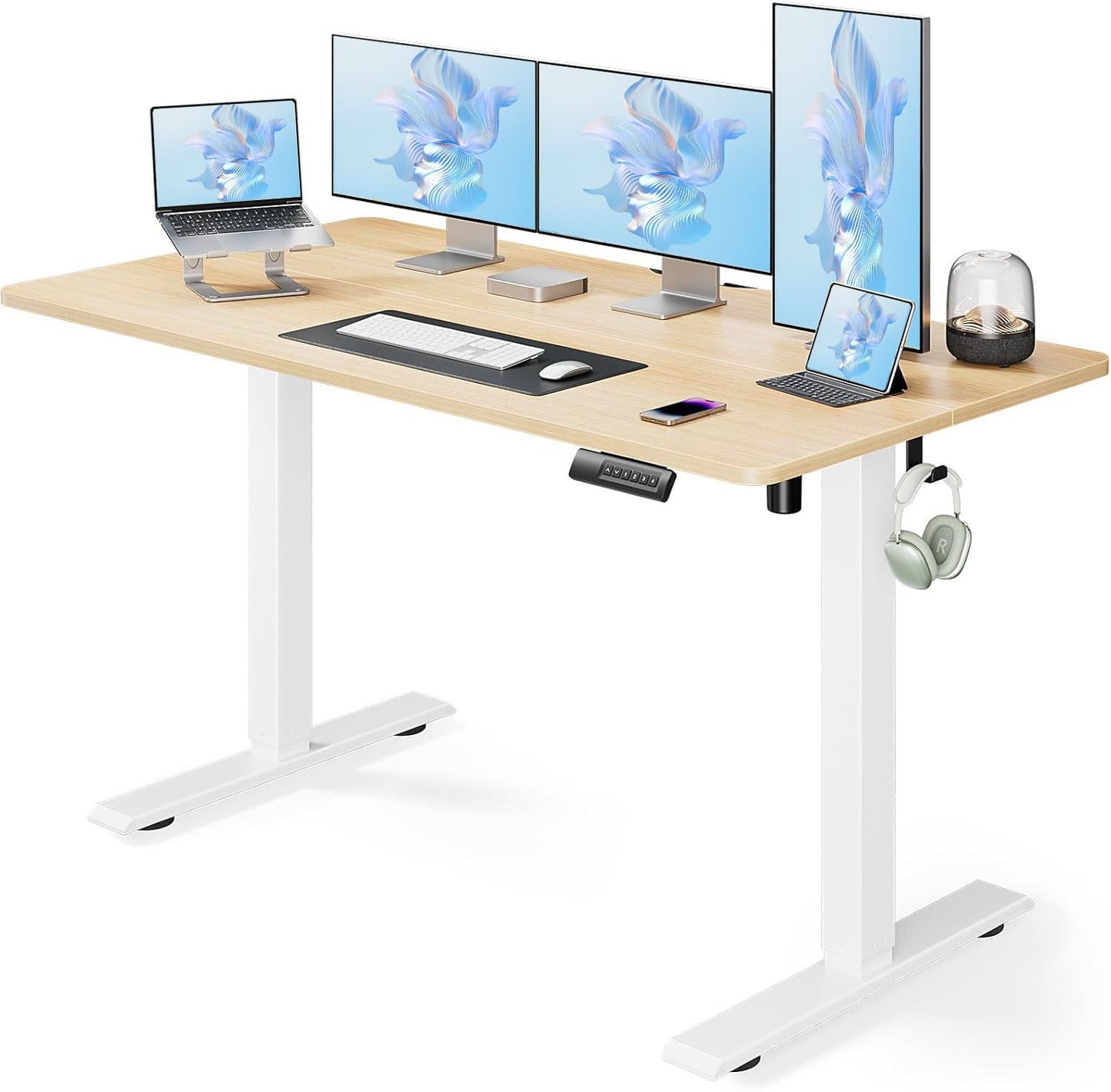 Marsail Electric Standing Desk, Adjustable Height Stand up Desk, 55 x 24 Inches Sit Stand Home Office Desk, Computer Desk, Maple