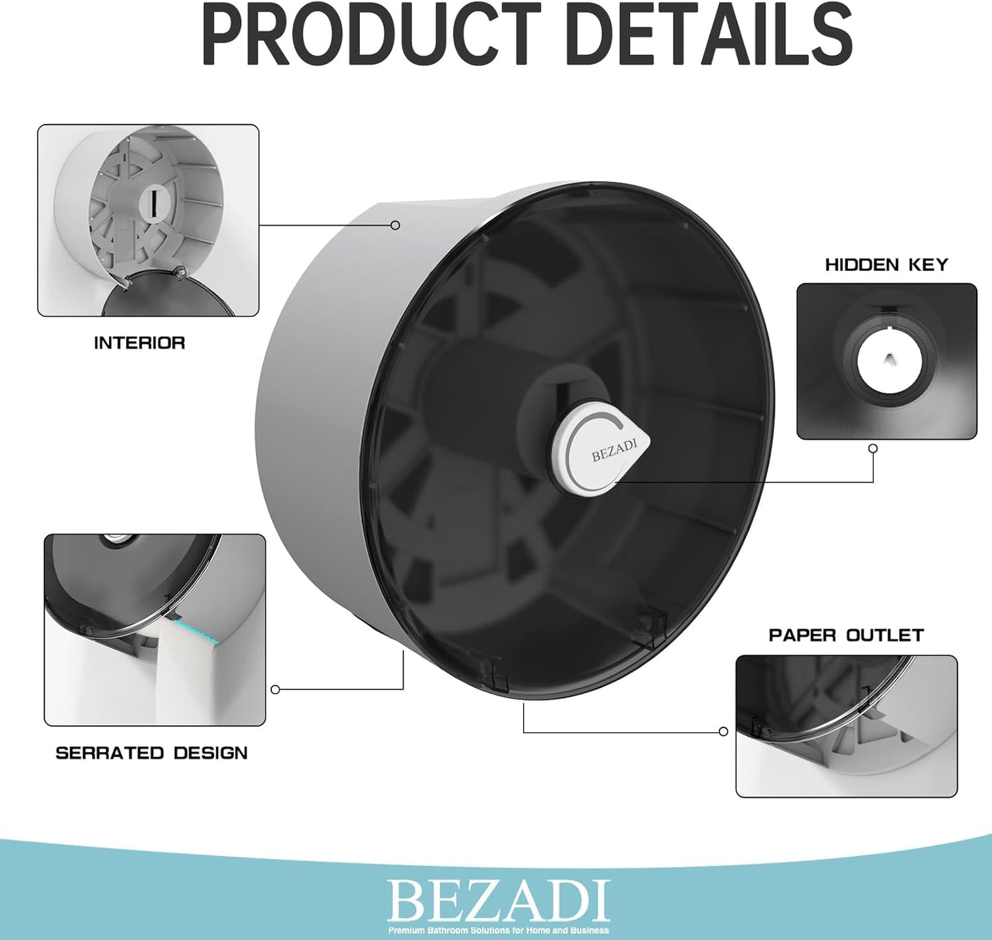 Paper Towel Dispenser Wall Mount, Key Lock Jumbo Roll Toilet Paper Dispenser Commercial Household Large Capacity Paper Holder, Black