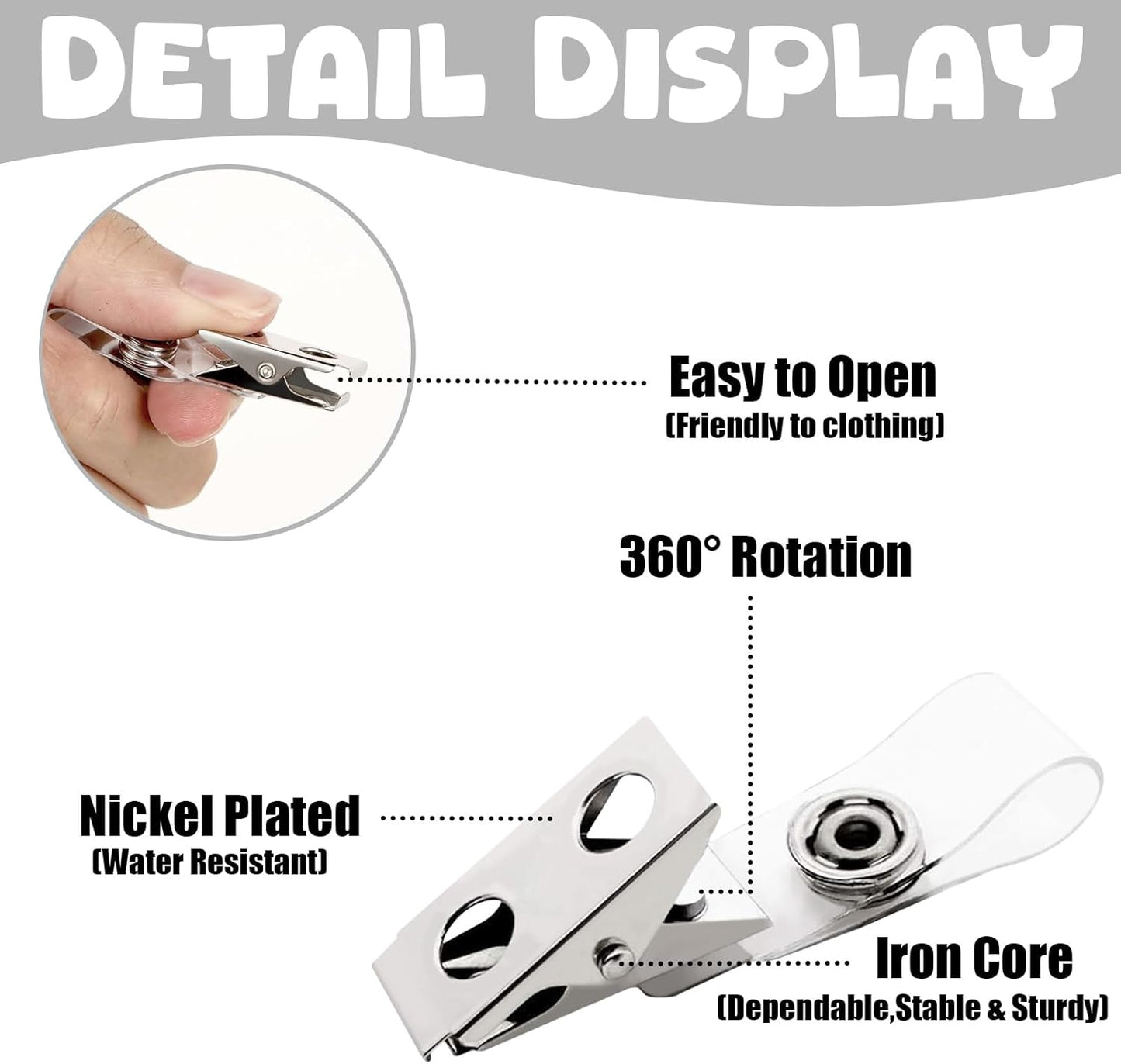 500 Pcs Metal Badge Clips with Clear PVC Straps Double Hole ID Badge Clips for ID Cards and Badge Holders Name Tags Work Office Supplies