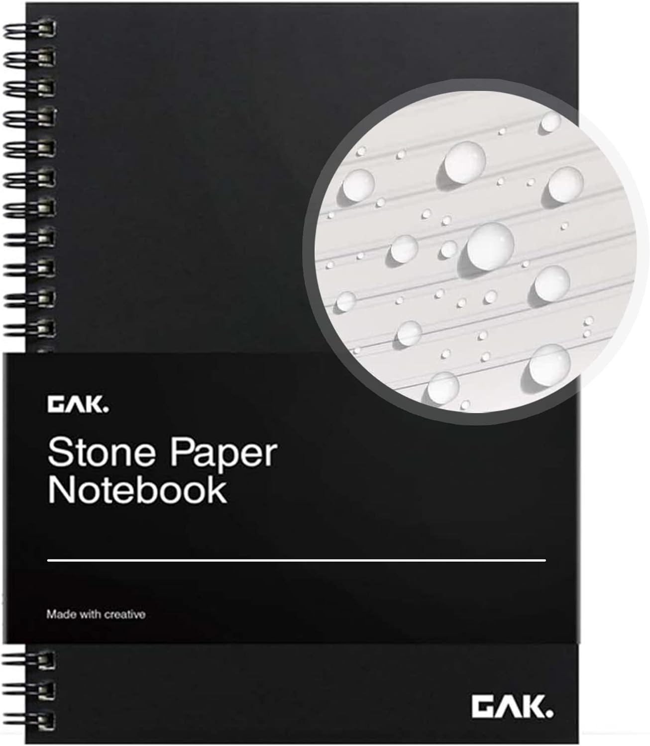 GAK. Stone Paper Waterproof Sheet Spiral Notebook (M Size) – 5.8”x8.3”, 50 sheets, Stone Paper Notebook Journal Note Taking Waterproof Notepad College Ruled Paper Black Notebook Aesthetic School