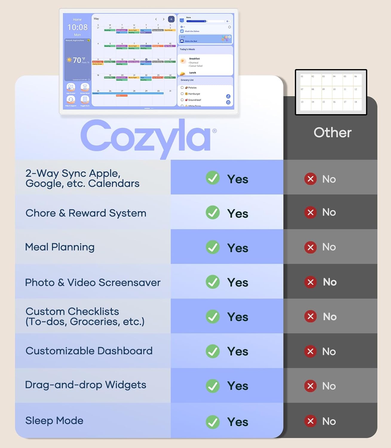 Digital Calendar+ 2: 32 Inch Wall Touch Screen Chore Chart Customize Dashboard Smart Electronic Calendar for Family Schedules Meal Planner Supports All Google Play Apps Wall Mount White