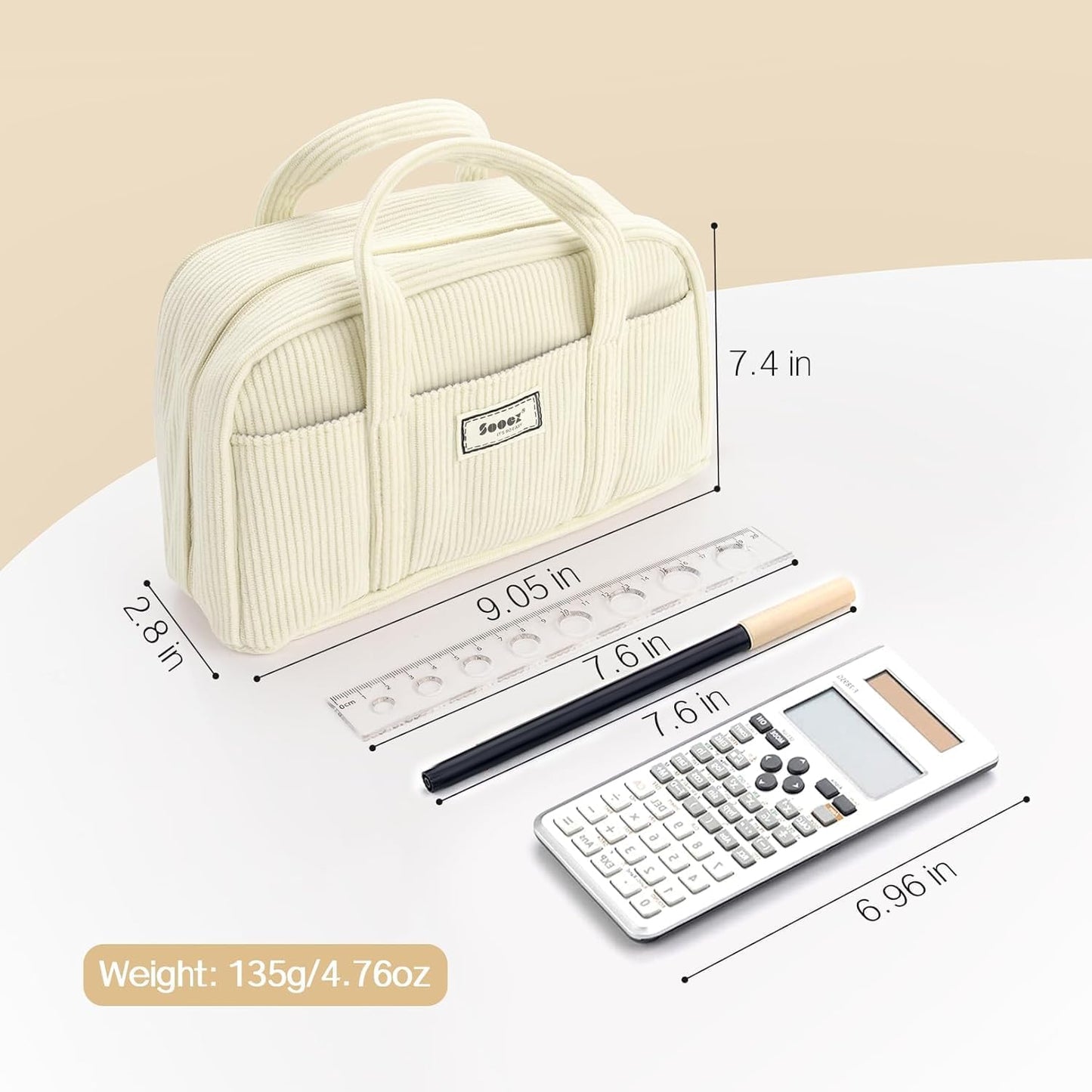 Sooez Large Pencil Case Pouch, Extra Big Pencil Bag with 5 Compartments, Pen Bag Wide Opening, Soft Corduroy Pencil Pouch Organizer with Zipper, Cute Aesthetic School Supplies for Teen Girls-Black