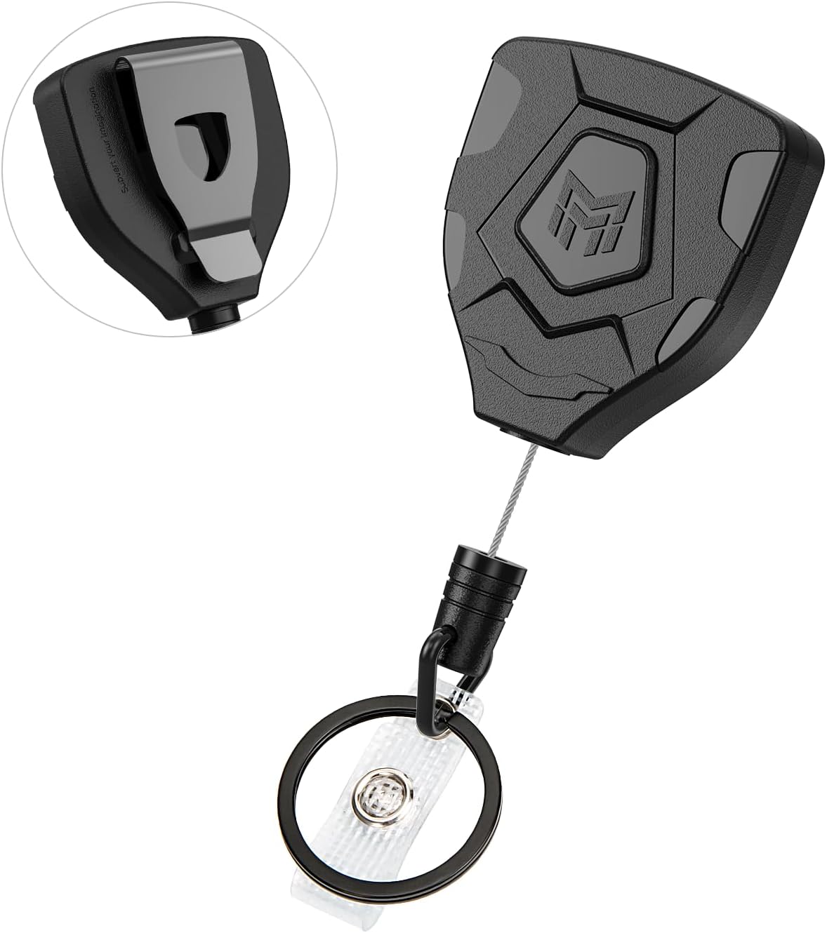 MNGARISTA Heavy Duty Retractable Keychain with Belt Clip, ID Badge Reel Key Chain, Badge Holder with 31.5' Steel Cord and Key Ring, 9.0oz, Black