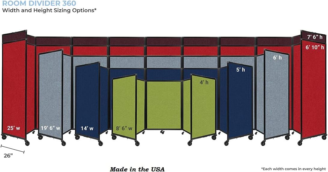 Versare Room Divider 360 Portable Wall Partition | Folding Panels | Large Freestanding Divider | Locking Wheels | Temporary Room Separator