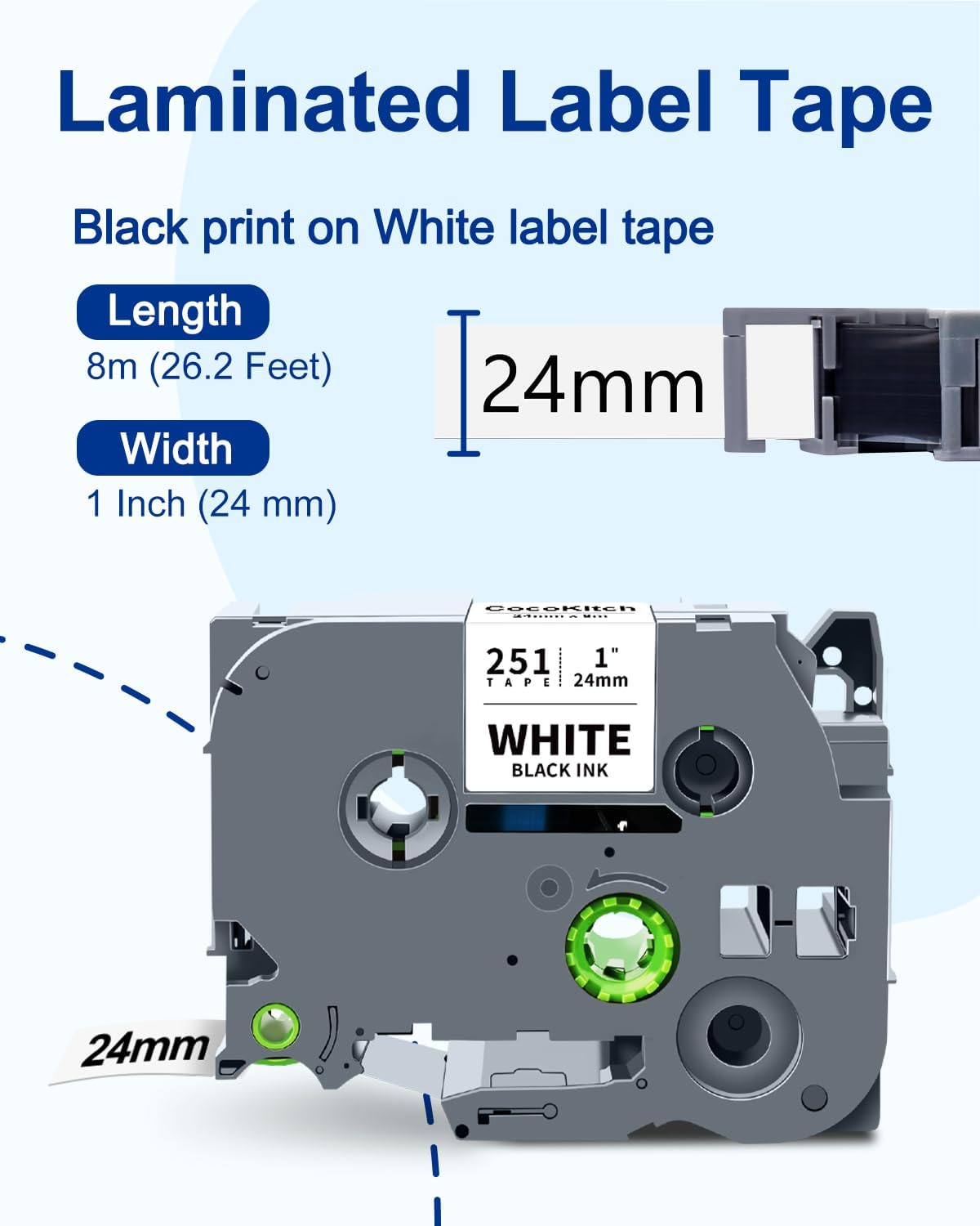 5-Pack TZe-251 TZ Tape 24mm 0.94 Laminated White Compatible for Brother P Touch Label Tape TZe 251 TZe251 TZ-251 for Ptouch PT-D600 PT-D610BT PT-D600VP PT-P710BT PT-P700 Label Maker, 1 Inch x 26.2 Ft