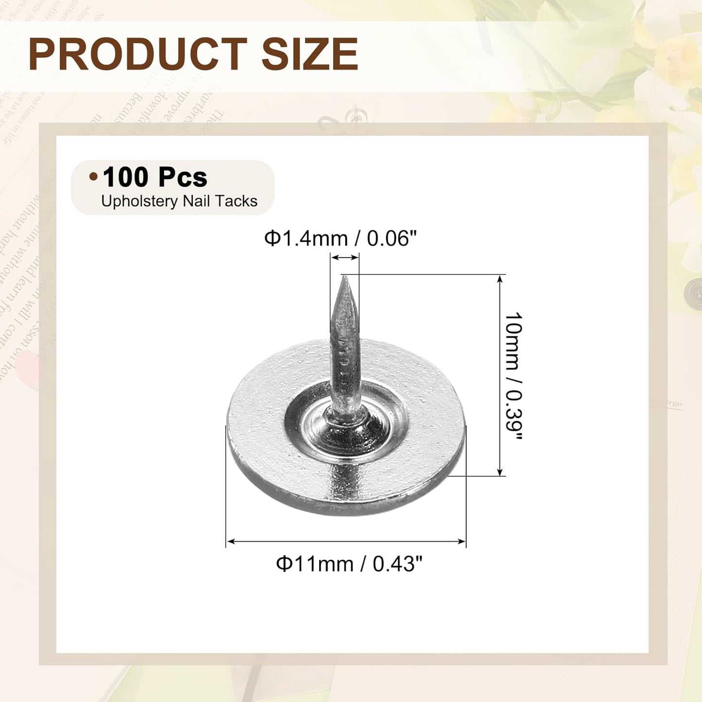 uxcell 100Pcs Upholstery Tacks, 11mmx10mm Flat Head Thumb Tack Decorative Furniture Nails Push Pins for Furniture Sofa Headboards, Black