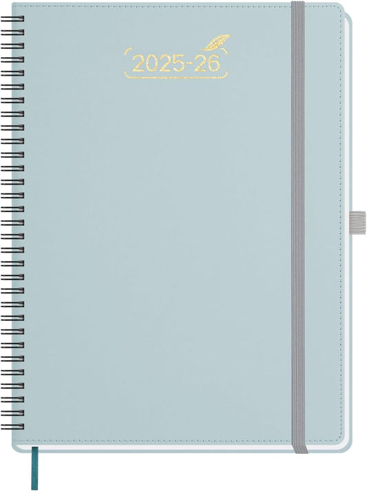 BEZEND Weekly Planner 2025-2026 with 2 Columns, 8.5" x 11" Academic Calendar 18 Months (Jul 25-Dec 26) Life Work Appointment Book with Monthly Tab, PU Leather Softcover Spiral - Dutch Blue