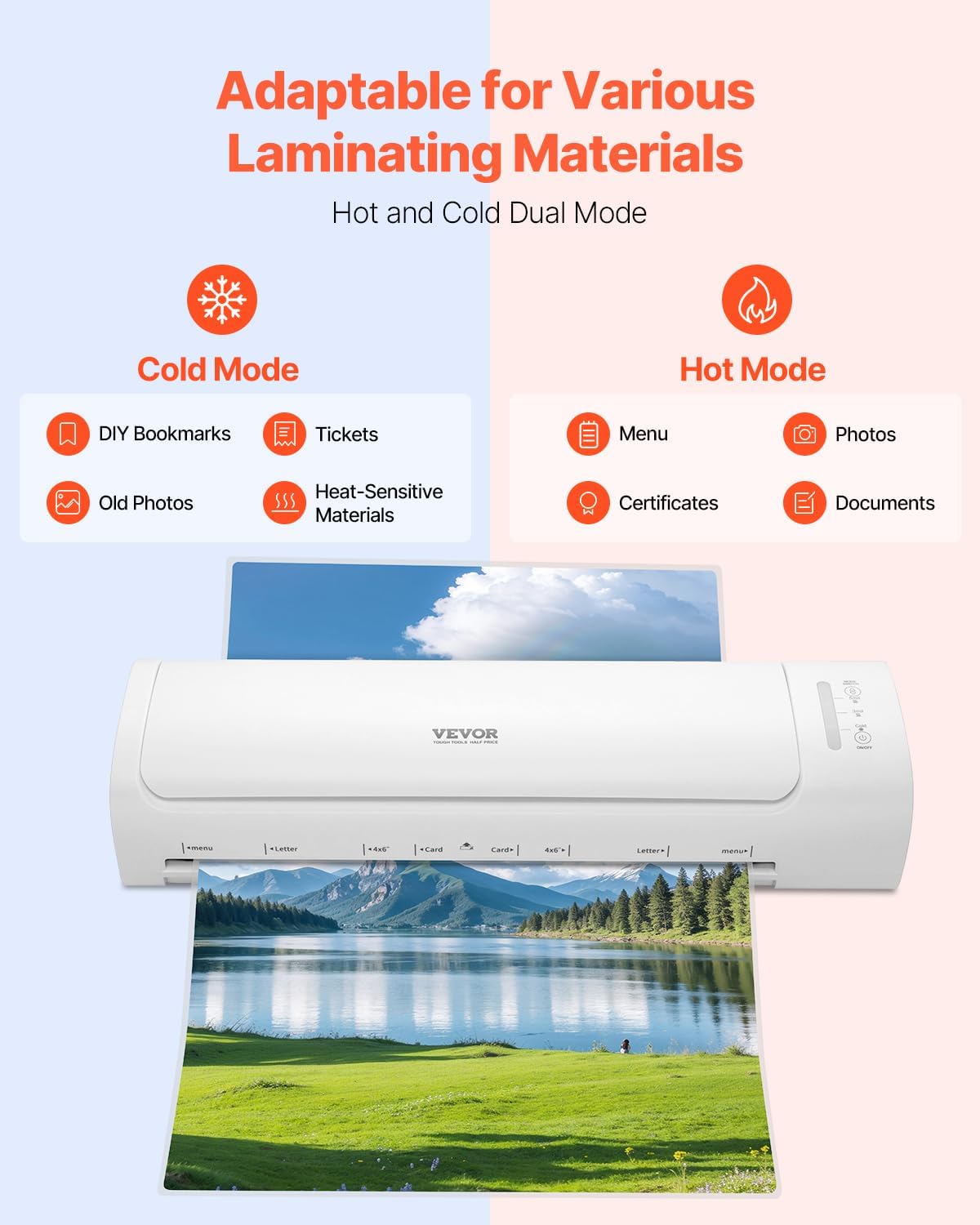 VEVOR Laminator Machine, Cold and Hot Laminator for Max A3 Paper Size, 1 min Quick Warm Thermal Laminator, 3-5 mil Thickness, Ideal for Home, Office, Business, or School Supplies, White + Grey