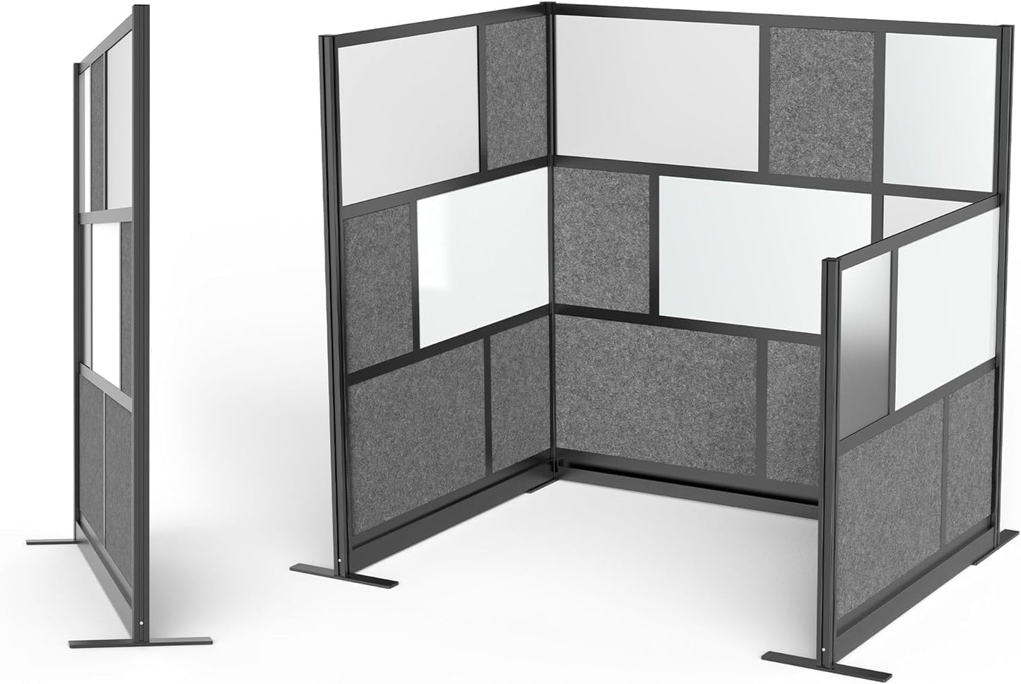 Stand Up Desk Store Expanse Modular Wall | 70'' x 70'' Wall | Expandable Partition Room Divider with Rearrangeable Frosted Acrylic & Sound Absorbent Panels (Black Frame)