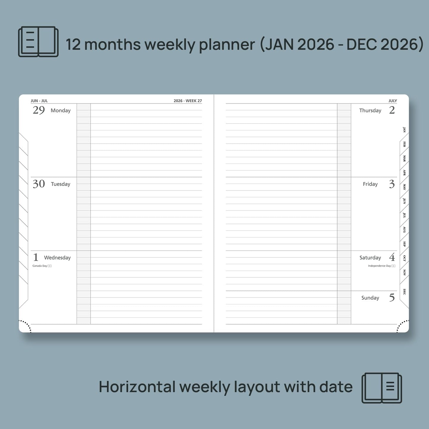 POPRUN Weekly Planner 2026 Calendar (Large 8.5" x 10.5") 12 Months Notebook with Horizontal Layout, Leather Hardcover, Inner Pocket, 100GSM Thick Paper, Pen Holder - Soft Pink