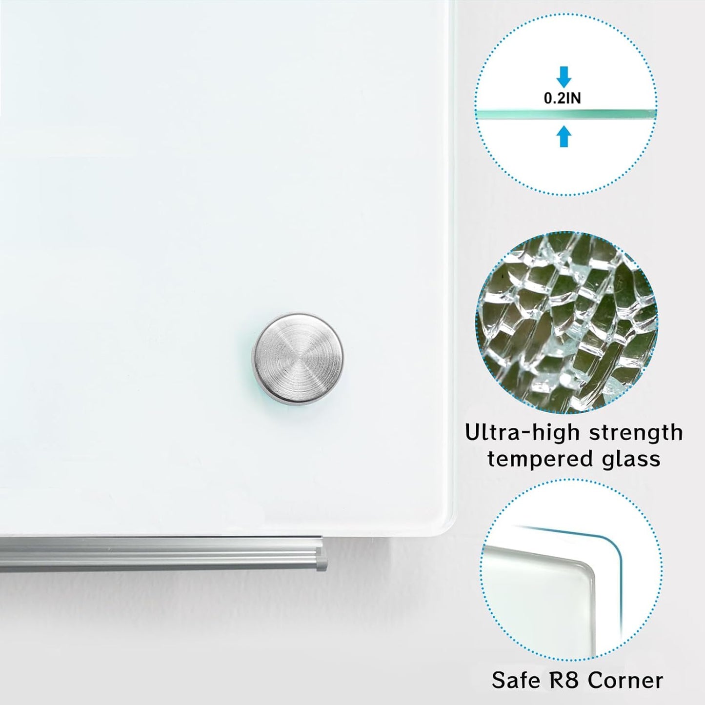 KIZZBY Glass Dry Erase White Board - Magnetic Boards for Wall, 48"x36" Large Frameless Whiteboard for Office, Home & School