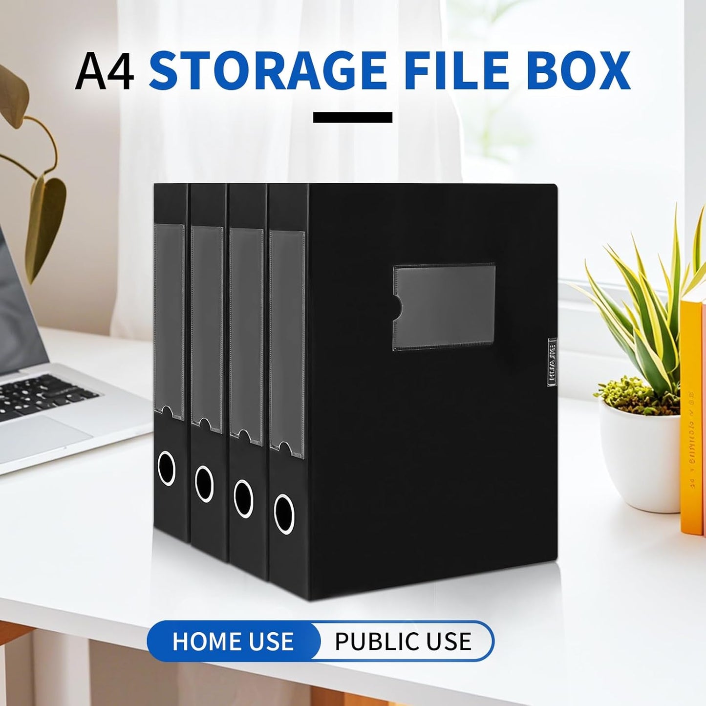 Plastic File Box Archive Storage Case with Lid, 12.2" × 9.4" × 1.6", Letter & A4 Paper, Office Document Organizer Case (Black, 8)