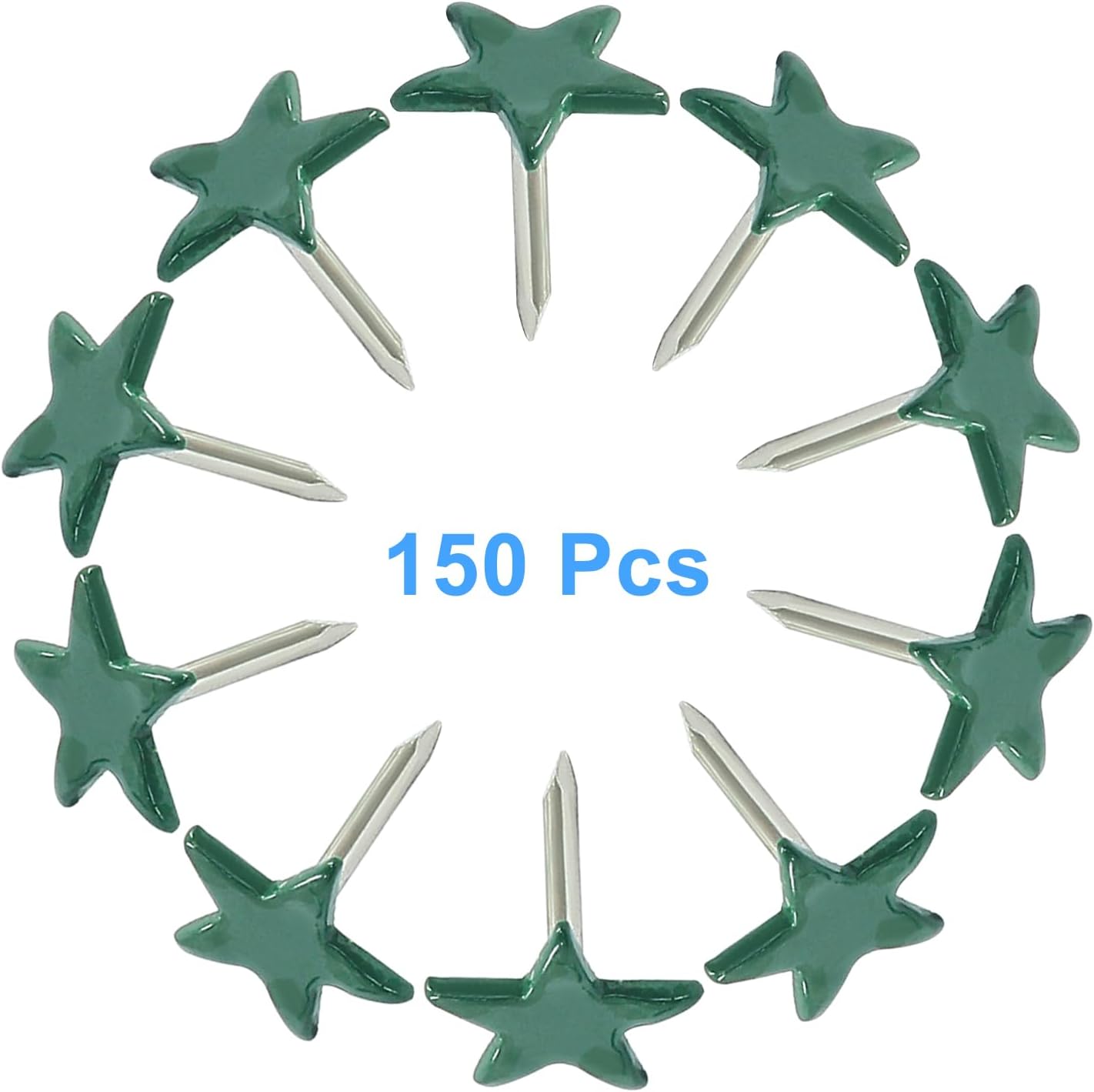Piutouyar 150 Pcs Star Push Pins, Dark Green Upholstery Tacks Star Shaped Decorative Thumb Tacks Metal Upholstery Pins for Upholstered Furniture Cork Board DIY Projects or Home Decor 11 x 13mm