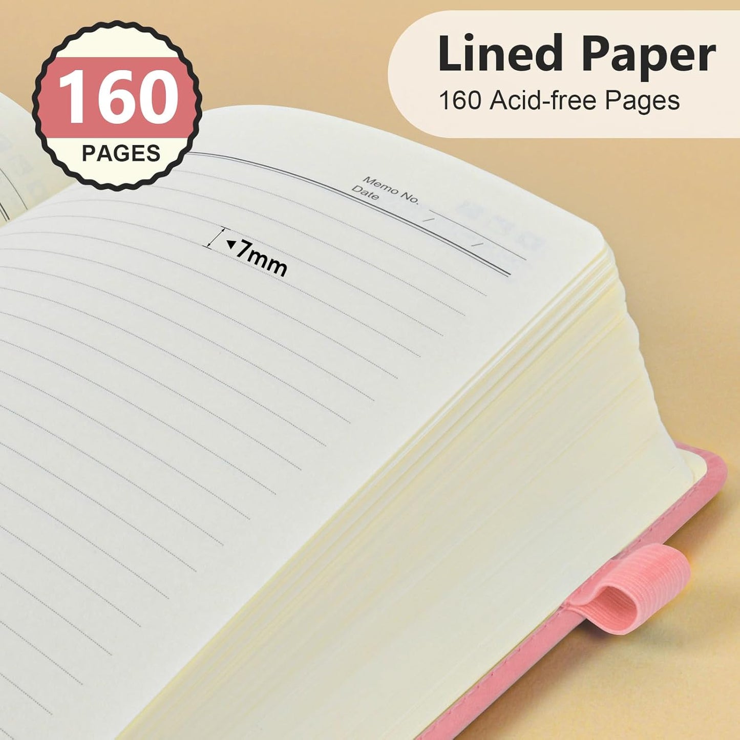Lined Journal Notebook for Men & Women, 160 Pages College Ruled Journal for Writing, A5 Hardcover Leather Notebooks for Work, School, Business, Travel, Daily Diary 5.9" x 8.5" - Pink