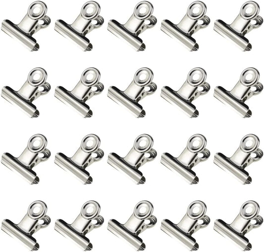 HAHIYO 1.25inch Silver Bulldog Clips Metal File Hinge Binder Clips Clamps Save Space Strong Spring Jaws Rock Solid Grip Book Lay Flat Deburred Edge for Hang Photos Wall Grid Dog Food 20PCS