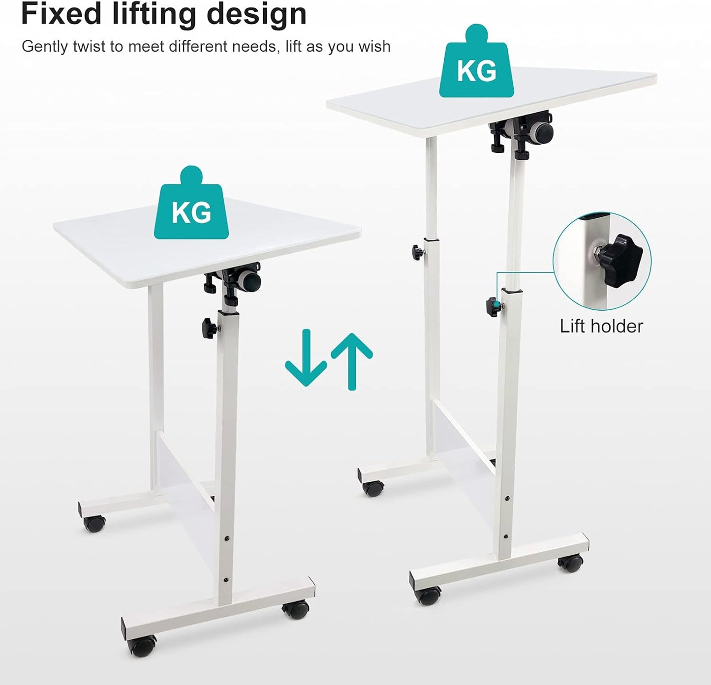 KOUPA Adjustable Height Standing Desk, Writable Tempered Glass Desktop with Eraser, 360° Flip, Wheels – Ideal for Small Spaces and Home Offices, 24 in, White(Adjustable Height: 32-47 in)