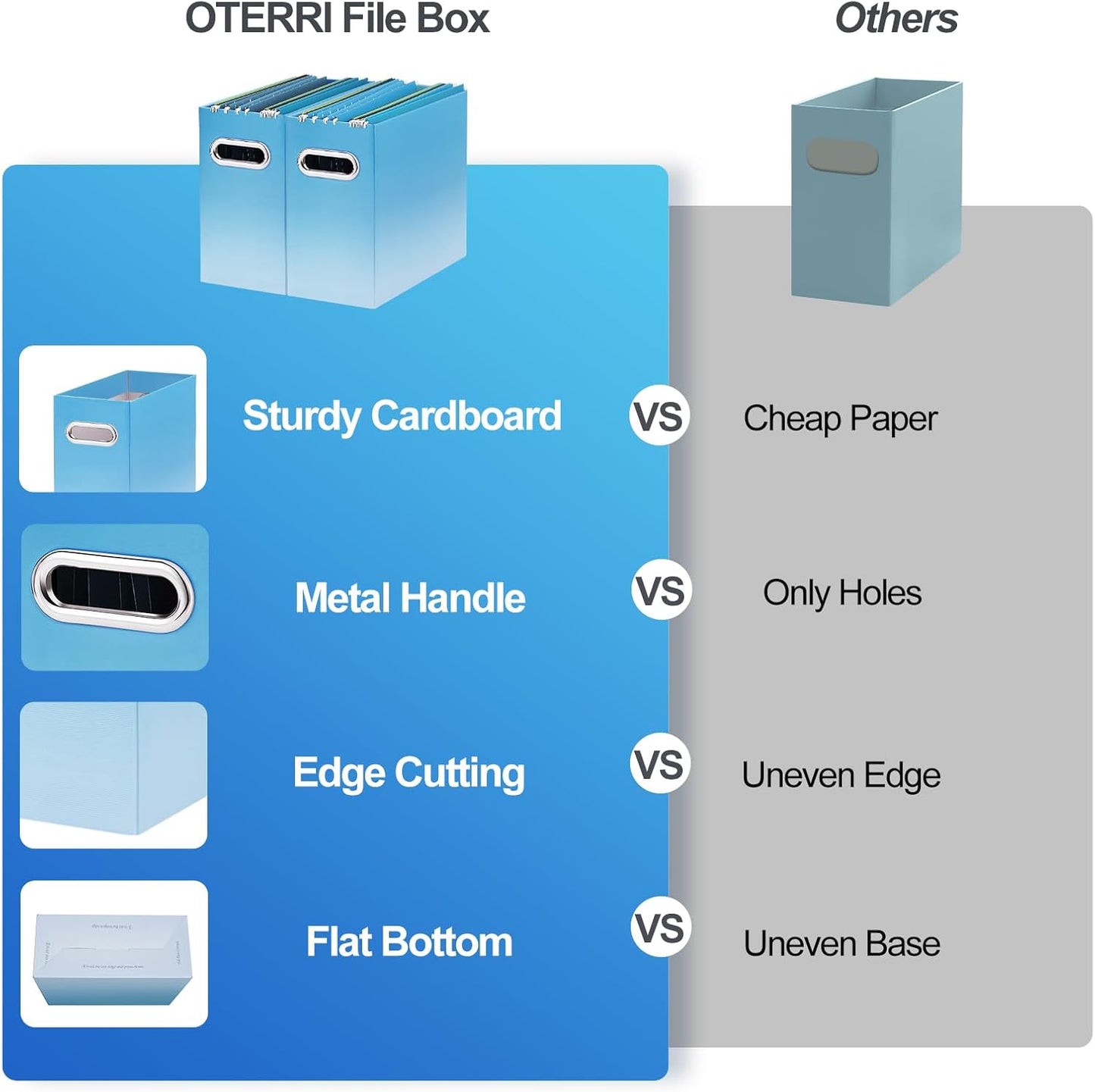Oterri File Organizer, 4 Packs Small Storage Box, Cardboard File Folder Organizer, Collapsible File Box for Hanging File Folders Letter Size, Portable Filing Organizer (Gradient Light blue)