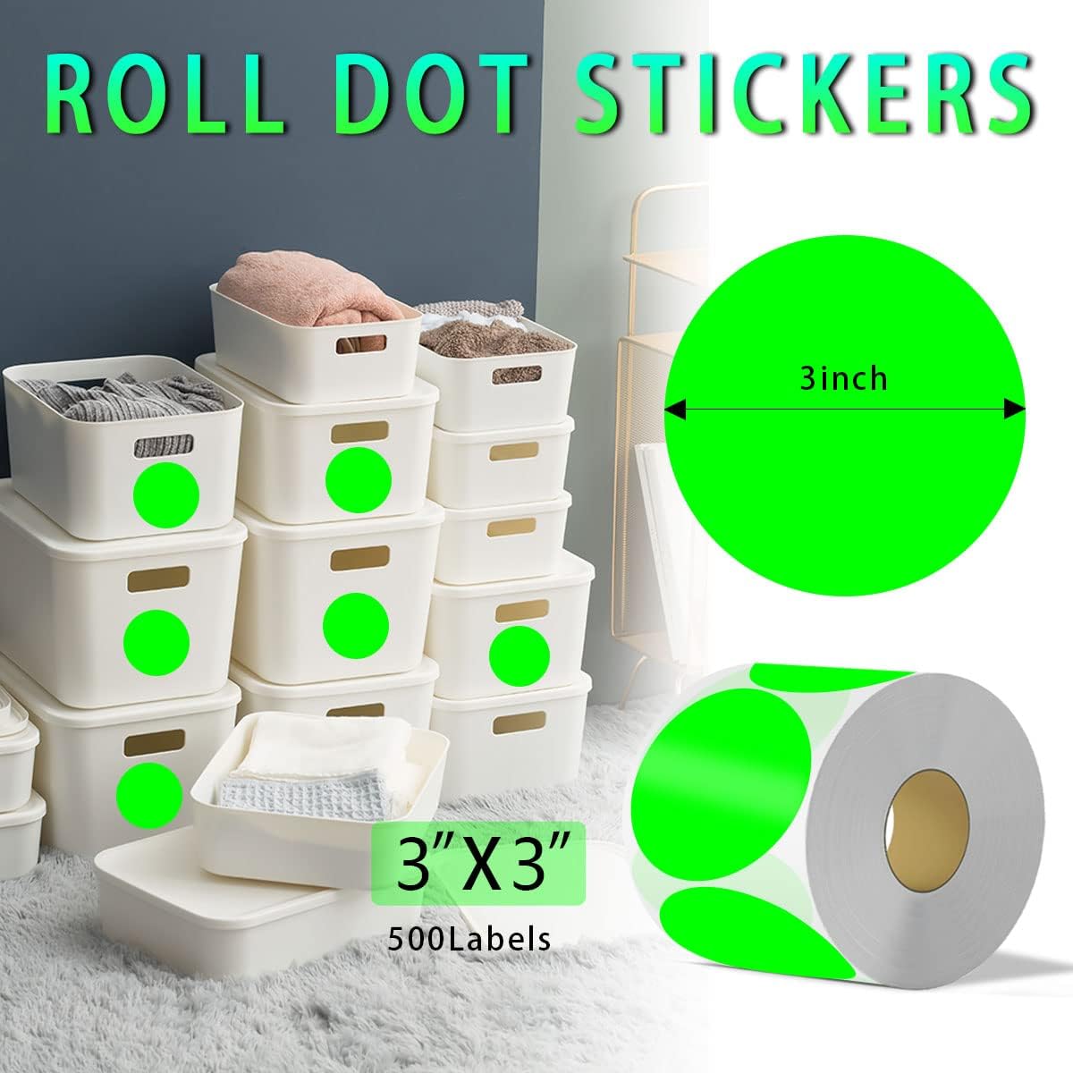 PARLAIM 3 Inch Round Permanent Adhesive Color Cod Dot Stickers,500 per Dispenser Box Roll dots Label Inventory Circle Stickers