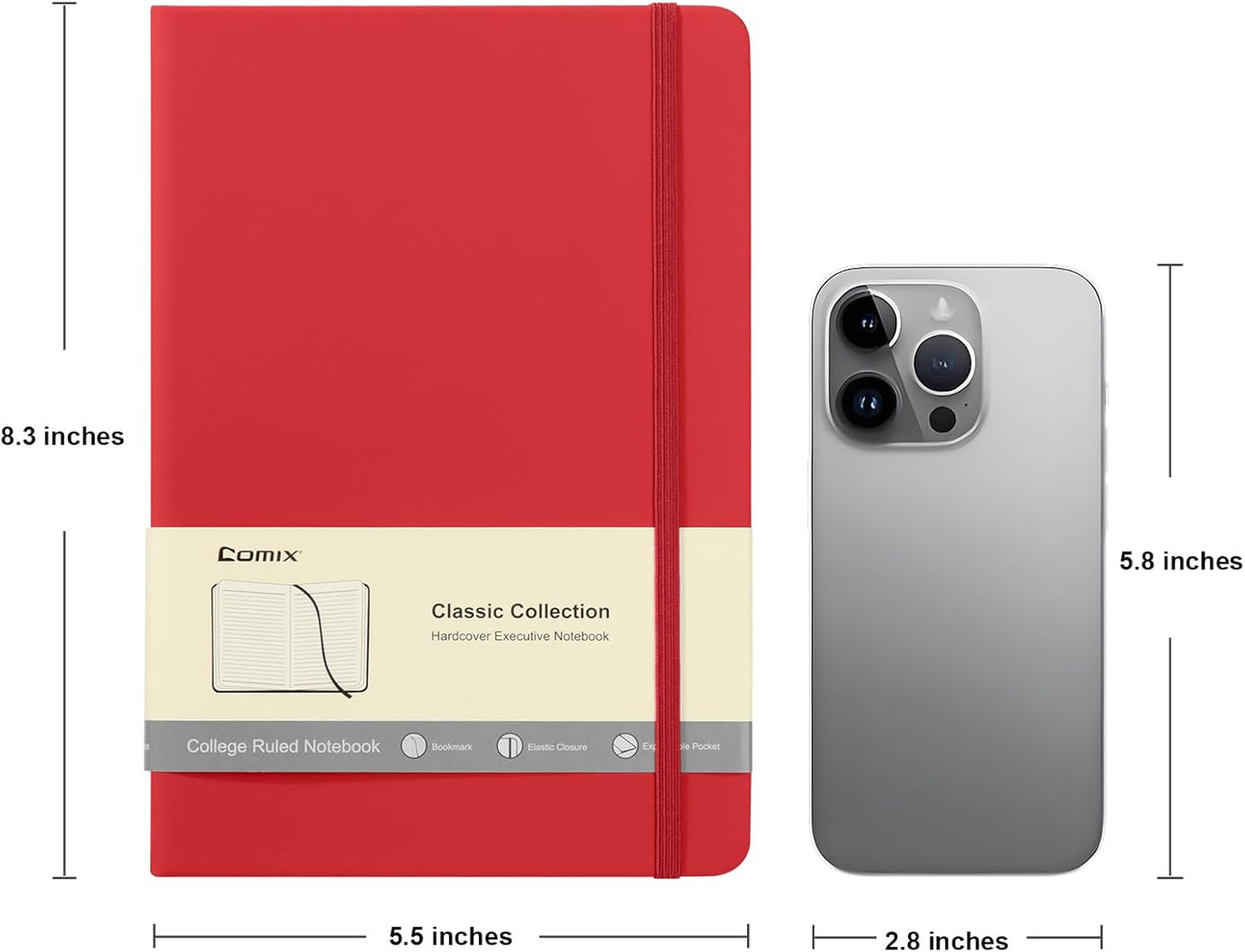 Comix 8 Pack Lined Journal Notebooks for Work, 240 Pages, 5.5"x8.3", Hardcover, A5 Medium College Ruled, Journaling Notebooks for Notes-taking, Fits for Office School Home