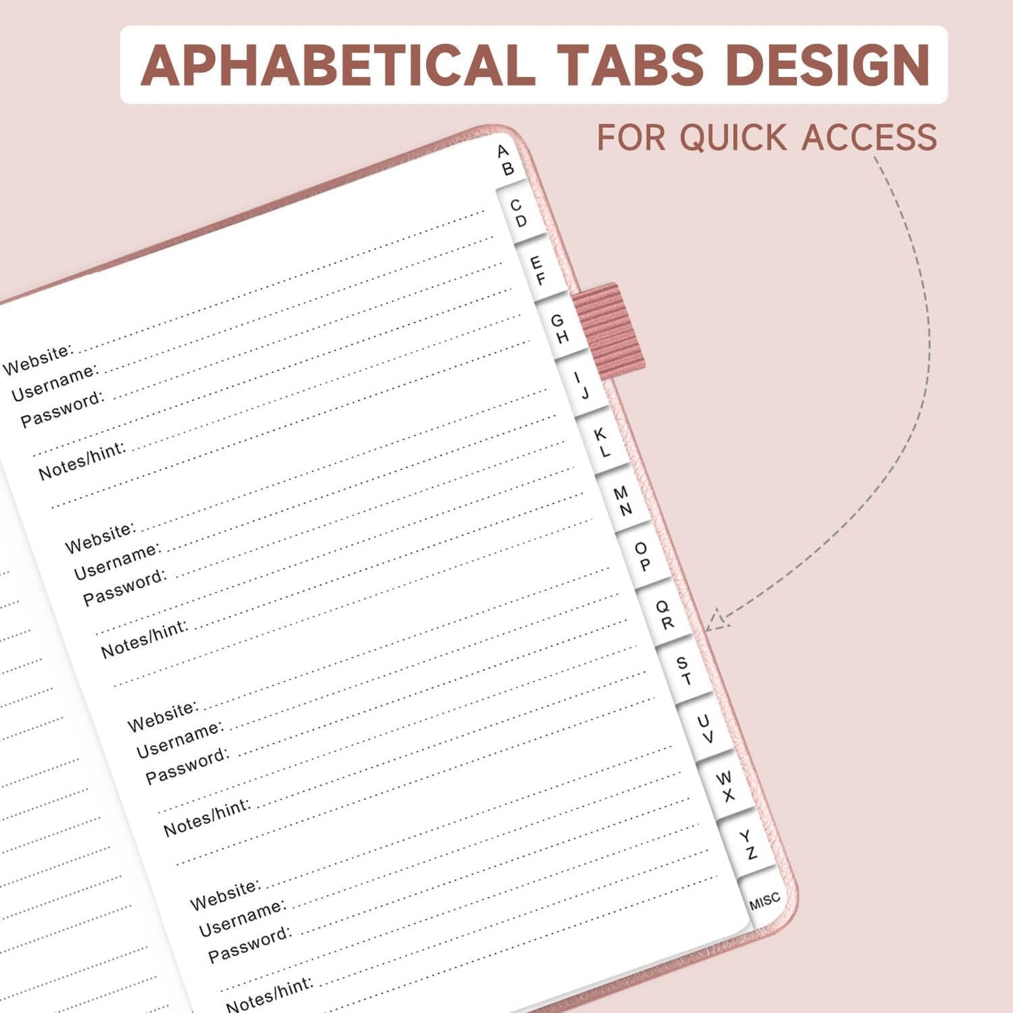 Password Book with Alphabetical Tabs – Hardcover Internet Address & Password Organizer – Password Keeper Notebook for Computer & Website – 7 x 10" Log-in Password Journal w/Thick Paper (Rose Gold)