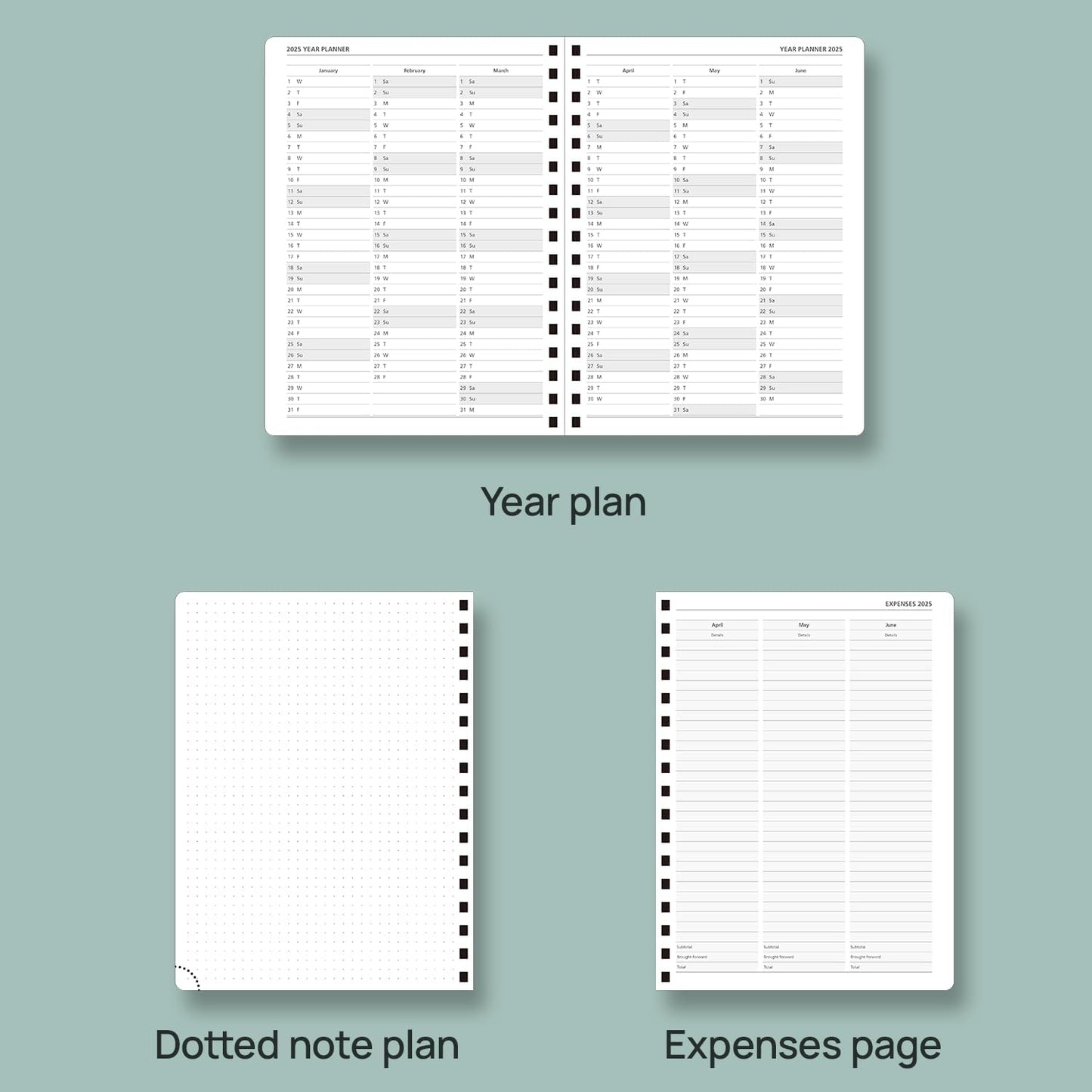 POPRUN Planner 2025-2026 (Medium - 6.5'' x 8.5'') Academic Weekly Calendar (July 2025 - June 2026) with Hourly Time Slots, Monthly Tabs, 100GSM Thick Papers, Spiral Leather Cover - Black