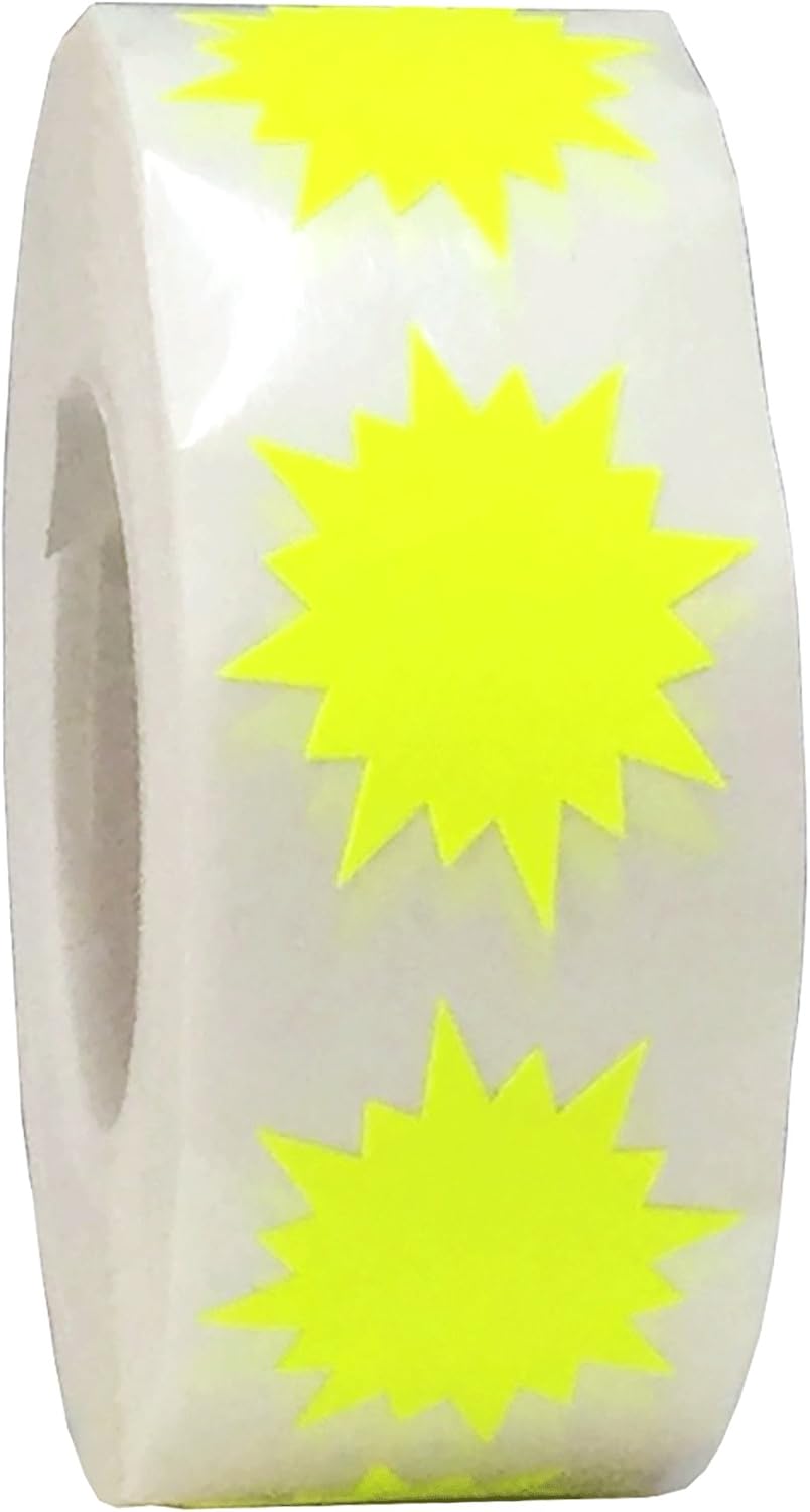 Fluorescent Yellow Color Coding Burst Labels for Organizing Inventory 1 Inch Round Circle Dots 500 Total Adhesive Stickers On A Roll