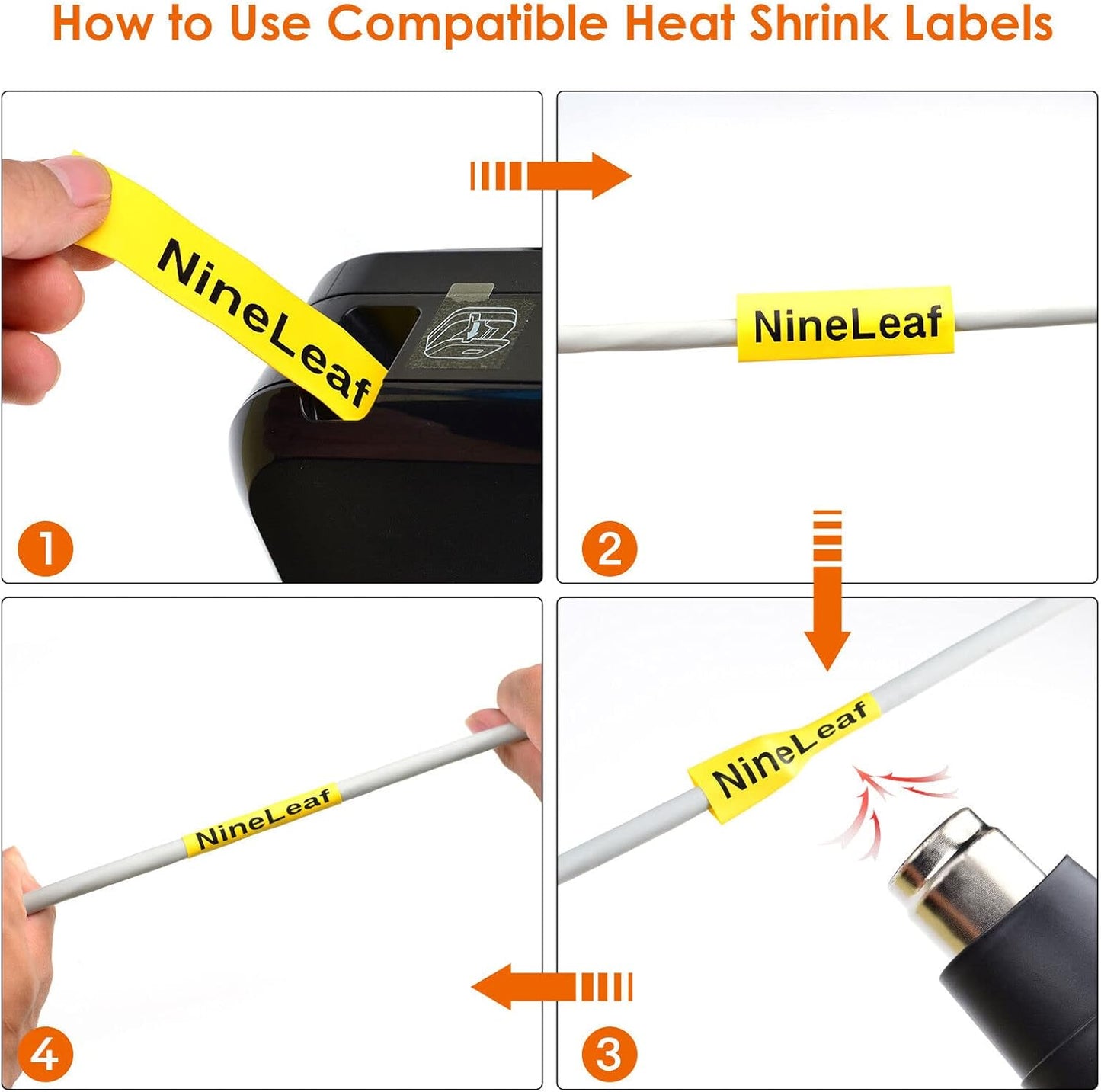 NineLeaf 2 Roll Black on Yellow Heat Shrink Tubes Label Tape Compatible for Brother HSe-621 HSe621 HS621 HS-621 for P-Touch PT1180 PTD200 PT1090 Label Maker - 8.8mm (0.34inch) x 1.5m (4.92ft)