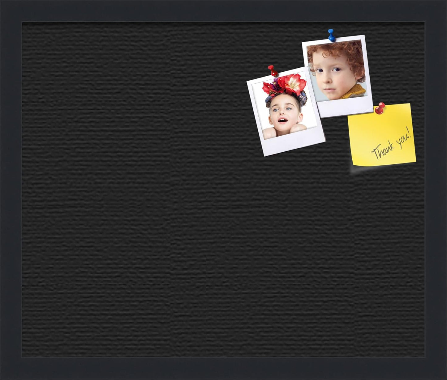 PinPix 18x15 Inch Cork Bulletin Board. This Decorative Framed Pin Board Comes with Solid Black Design and a Satin Black Frame. Ideal for Home Office Decor or Message Board (PinPix-622)