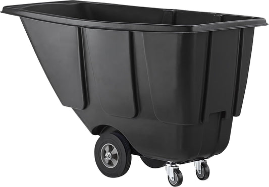 Commercial Rolling Waste Bin 0.5 Cubic Yard 450 lb., Black Tilt Truck, Construction Trash Recycling Trolley, Industrial Dump Cart Transportation, Garbage Wagon